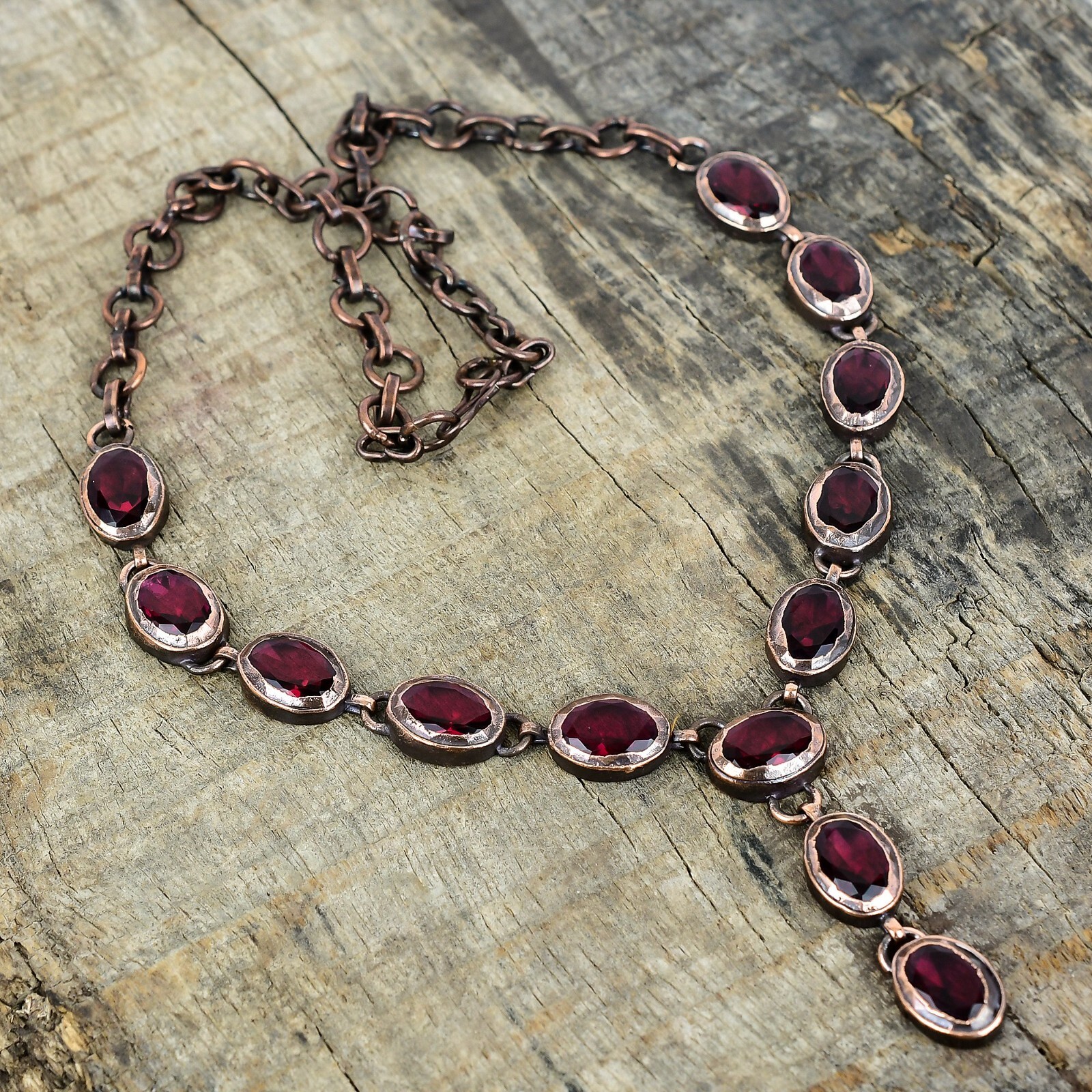 Valentines Deal Natural Rubellite Copper Electroformed Chain Necklace Jewelry