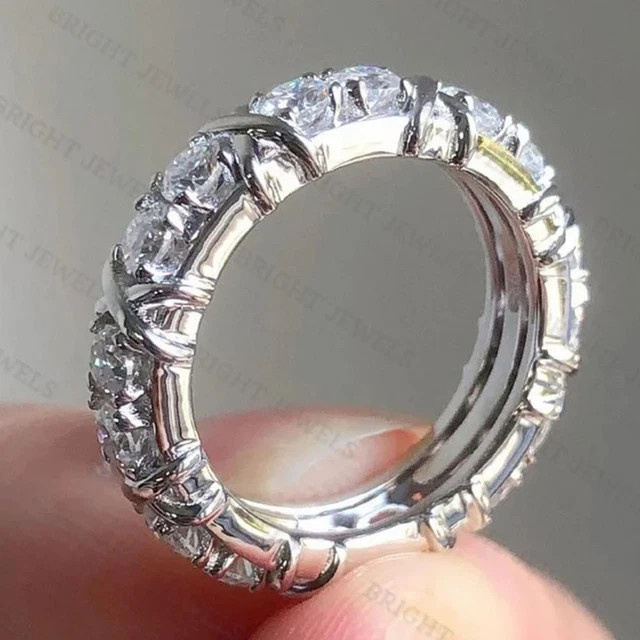 4.25CTW Round Moissanite Full Eternity Wedding Band Ring 14K White Gold Plated