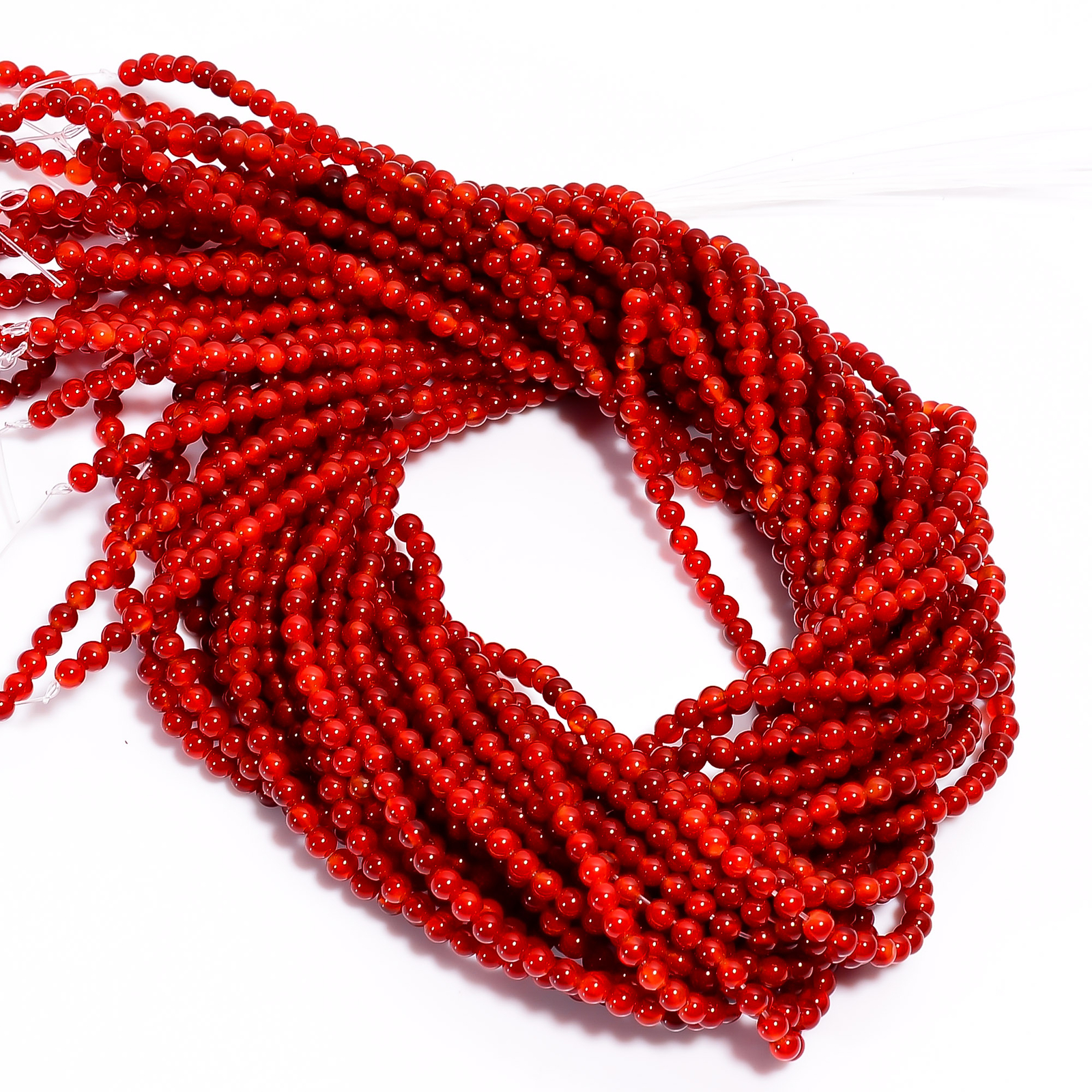 Natural Red Onyx Gemstone Round Shape Smooth Beads 4X4.5 mm Strand 15″ EB-583