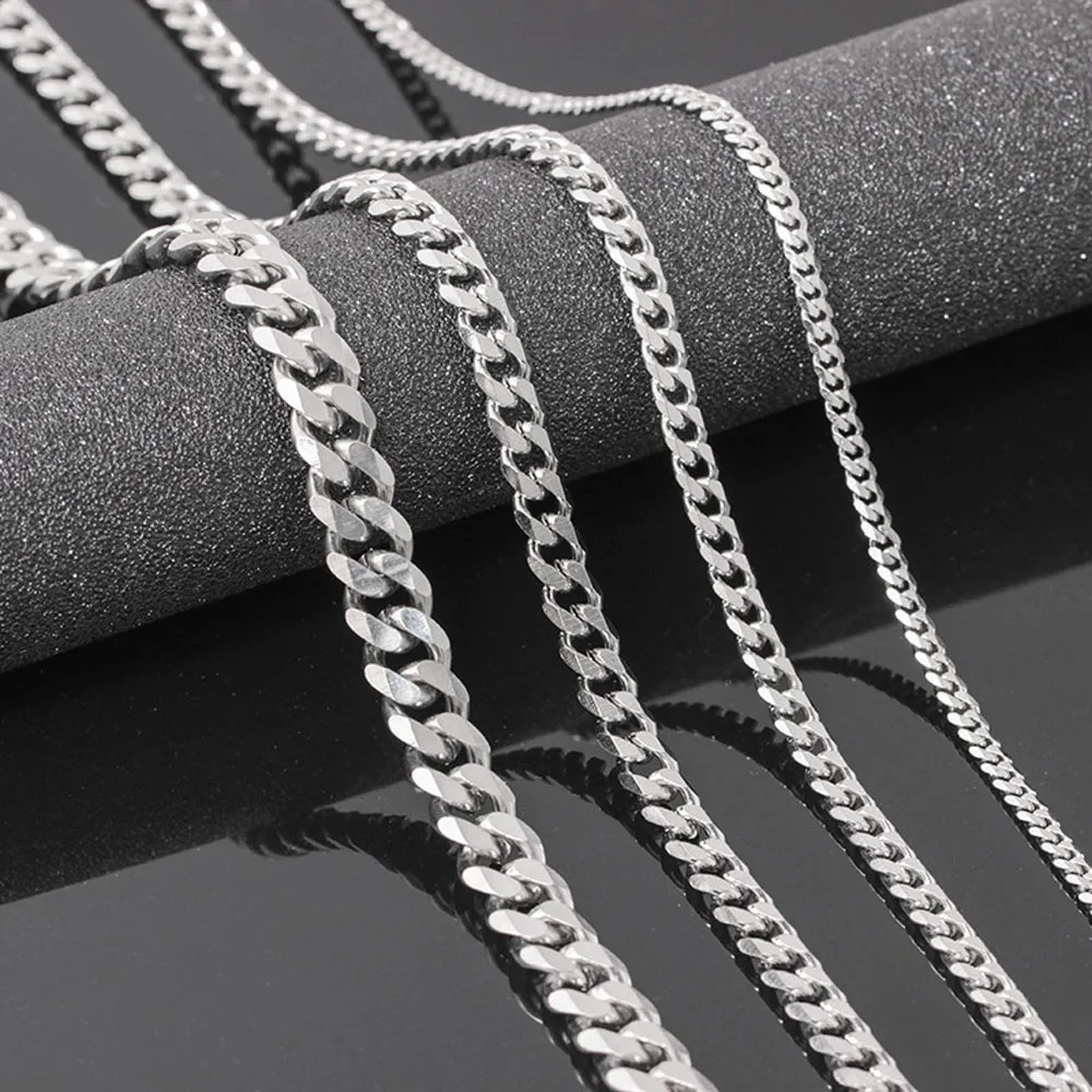 45-60cm Stainless Steel Silver Chain Cuban Curb Mens Necklace 3.6/5/6/7/8/9mm US