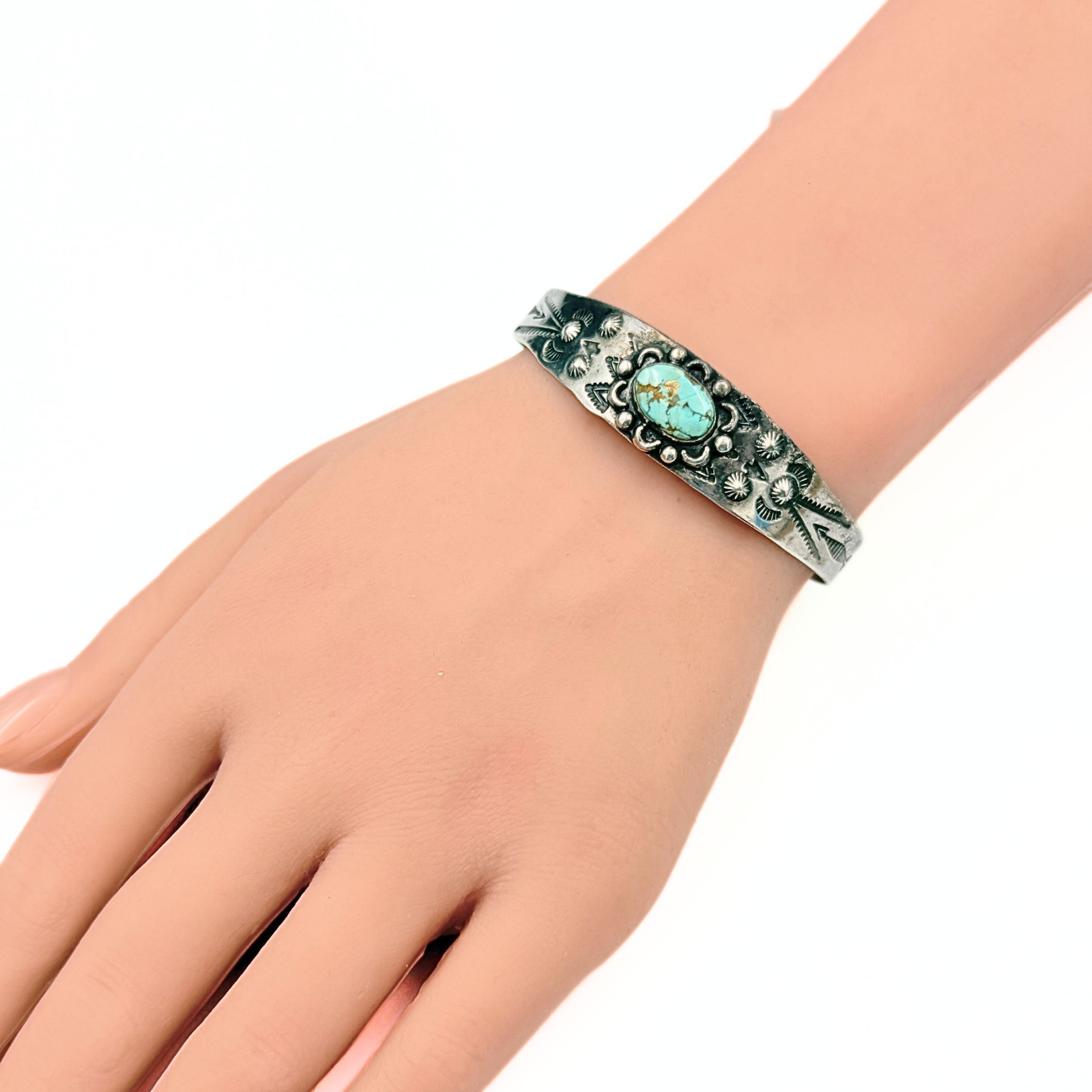 Vintage Fred Harvey Era Navajo Sterling Silver Turquoise Cuff Bracelet