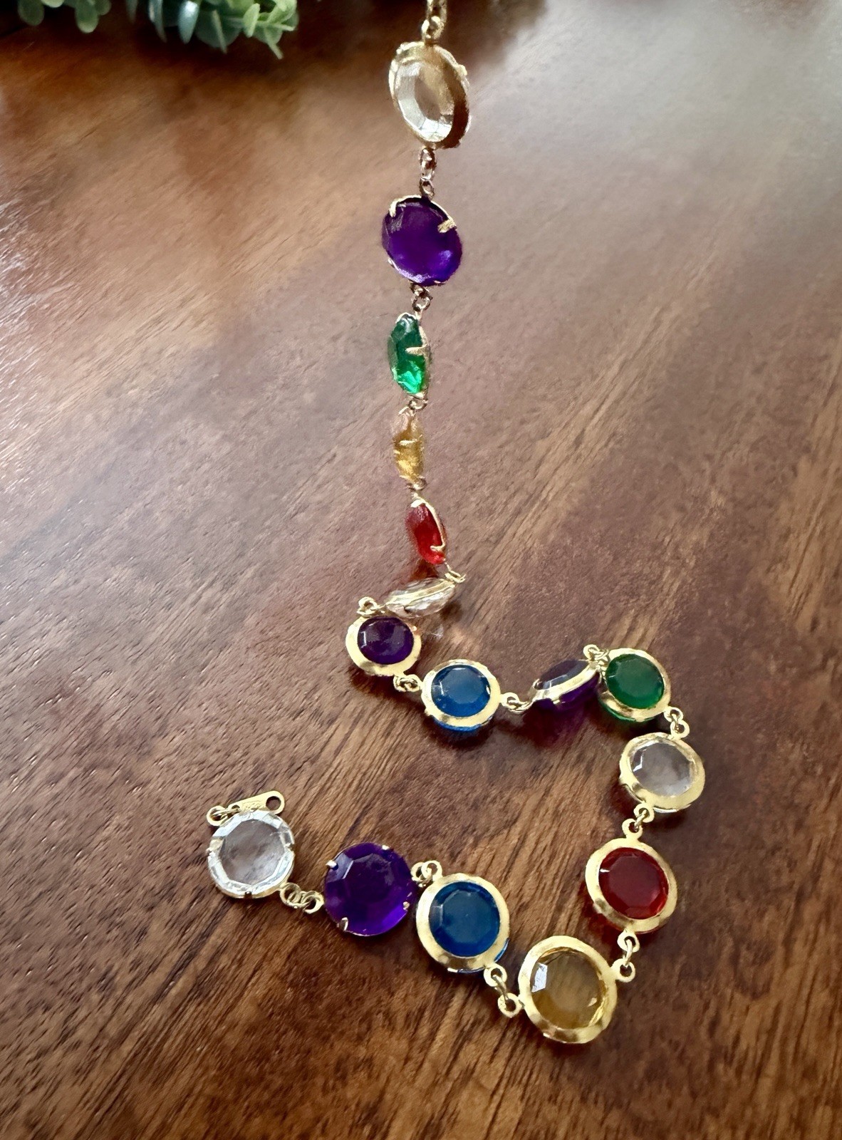 Vintage Multi‑Color Faceted Glass Bezel Necklace, Korea Marked, 1970s–1990s