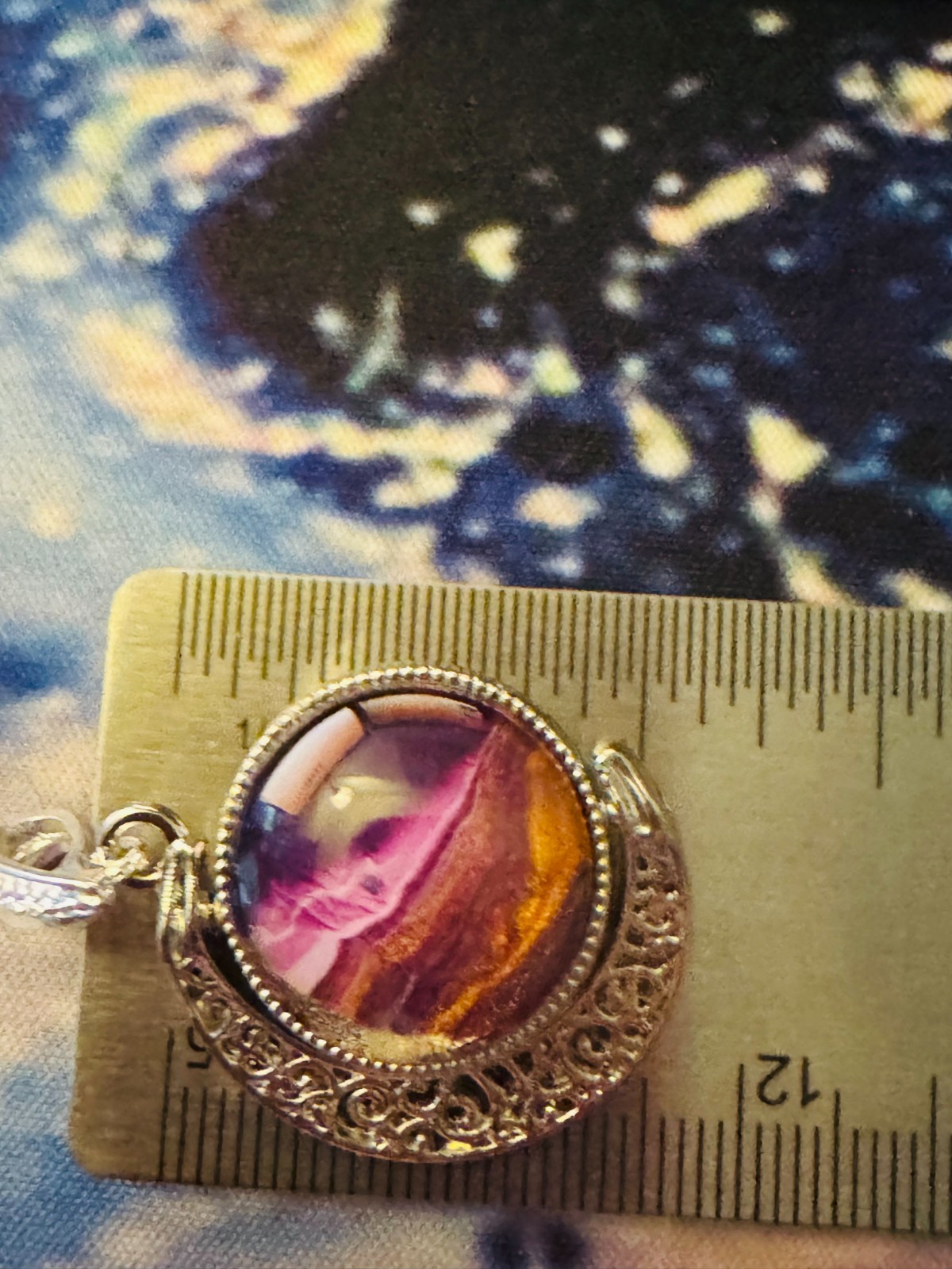 Crescent Moon Rotating Cabochon Pendant One of a kind painted by a local Artist