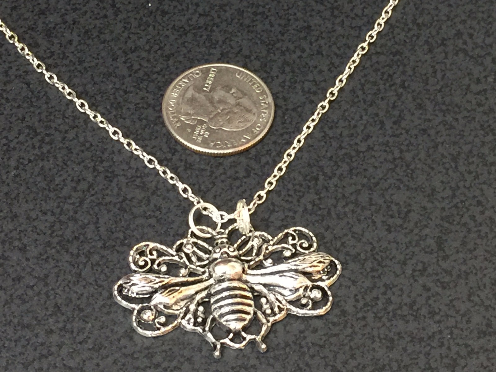 Bee Honey Large Filigree Charm Tibetan Silver Necklace 18″