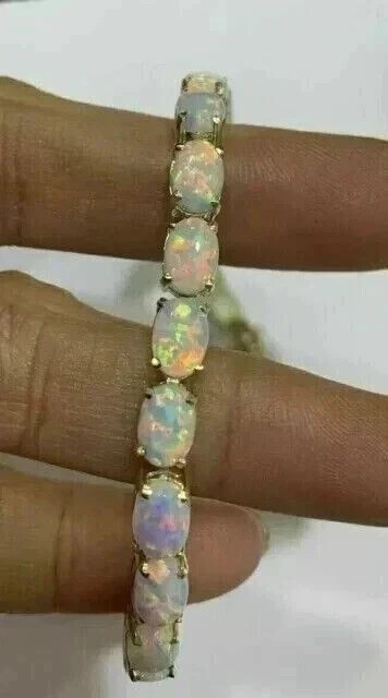 5.00Ct Oval Lab Created Fire Opal Women’s Tennis Bracelet 14k Yellow Gold Plated
