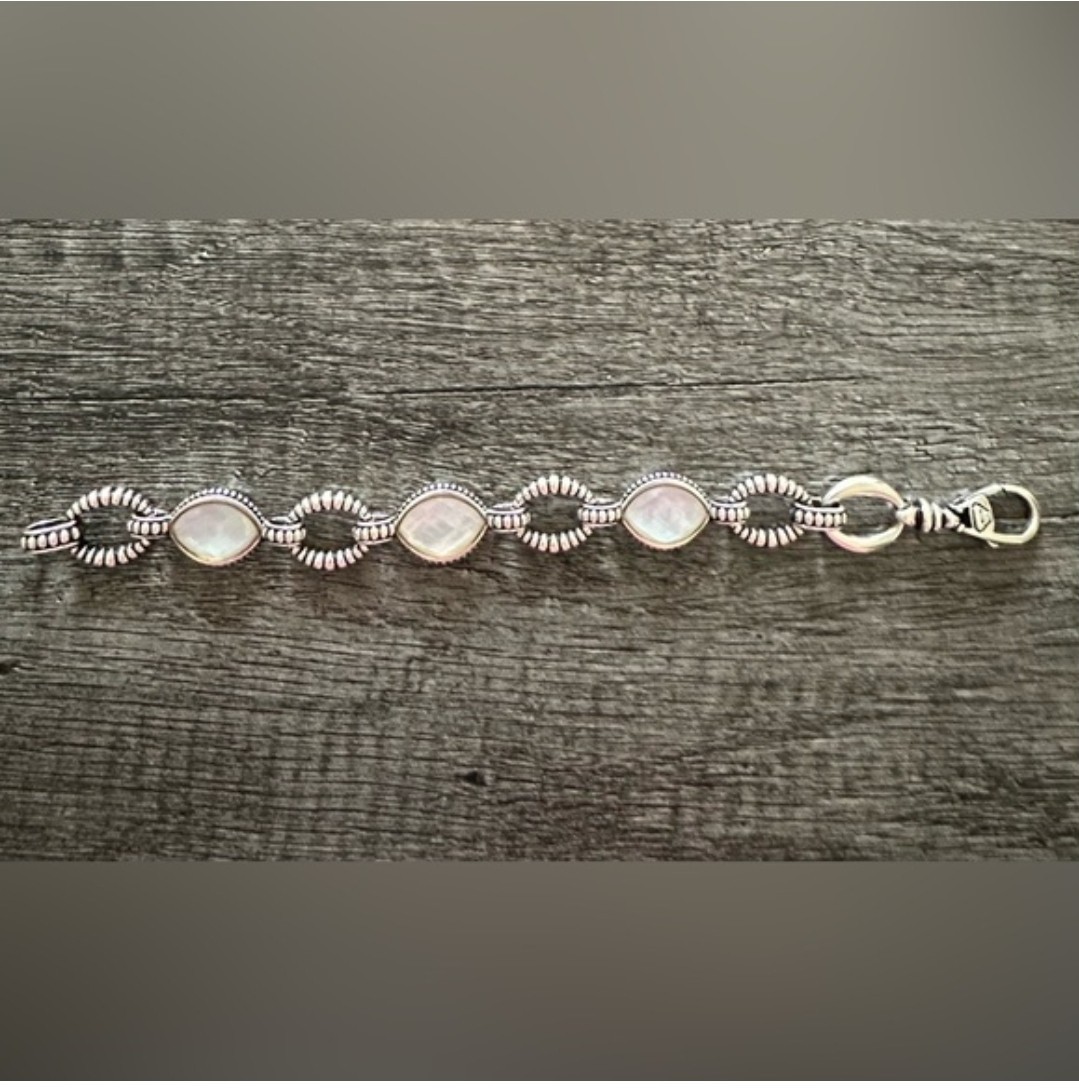 Lagos 925 Sterling Silver Mother of Pearl Oval Link Bracelet 7in Lobster