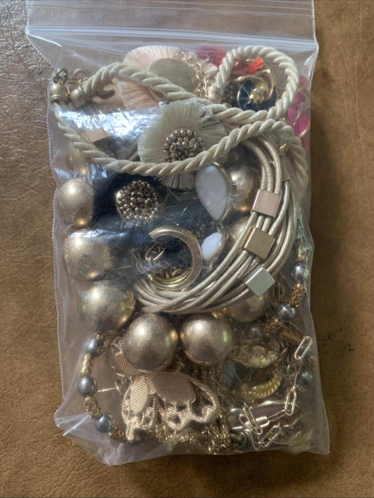 Mini Jewelry Mystery Bag 1/2 Lb Gold Tone Necklaces Bracelets Earrings Ring