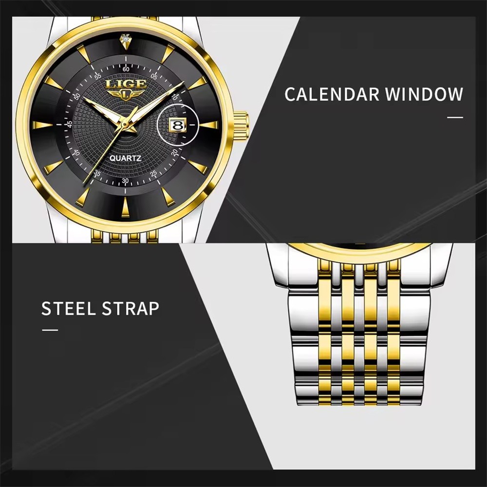 LIGE Men Watch Brand Steel Quartz Wristwatch Casual Business Male Date Watches