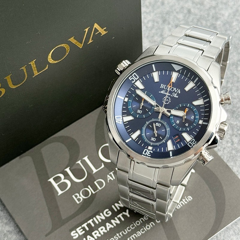 Bulova Marine Star 96B256 Blue Dial Men’s Quartz Watch Stainless Steel 43mm