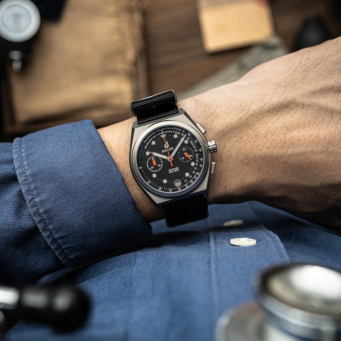 BOLDR FIELD MEDIC I Chronograph Mecca-Quartz Titanium Black Fabric Men’s Watch