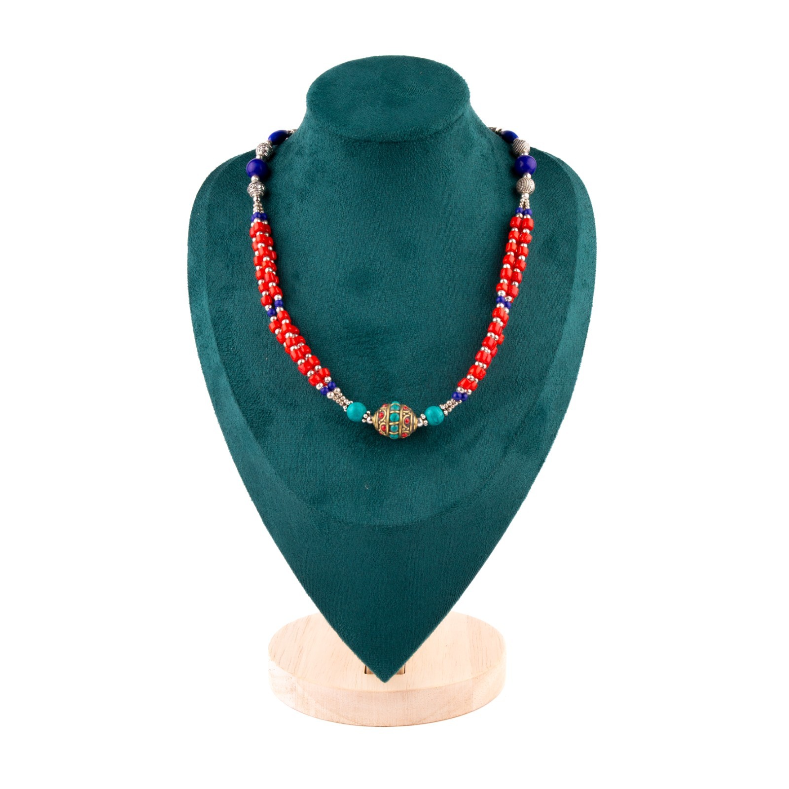 Tibetan Necklace, Red Coral Turquoise Lapis Lazuli Beads, Traditional Jewelry,