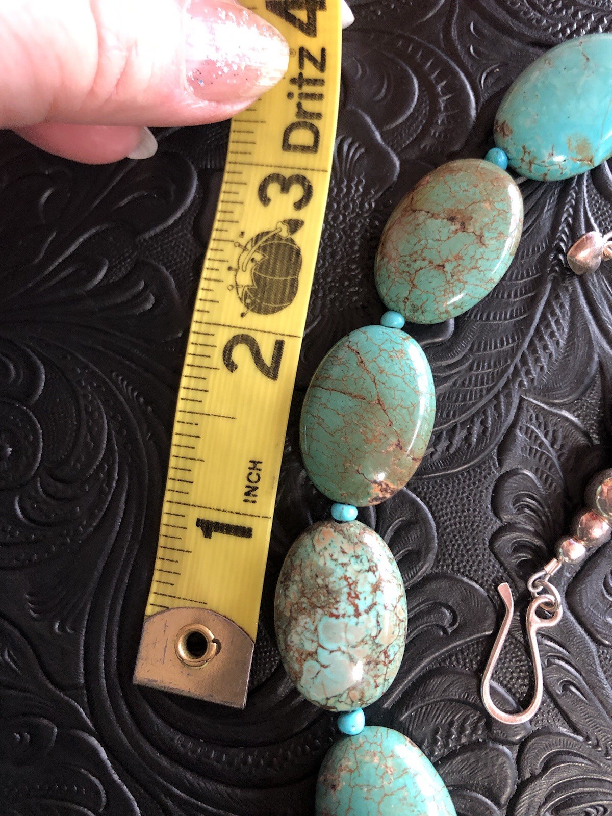 Hubei Turquoise Oval Nuggets 18”-21” Heavy Bead Necklace DR925 Hook Clasp