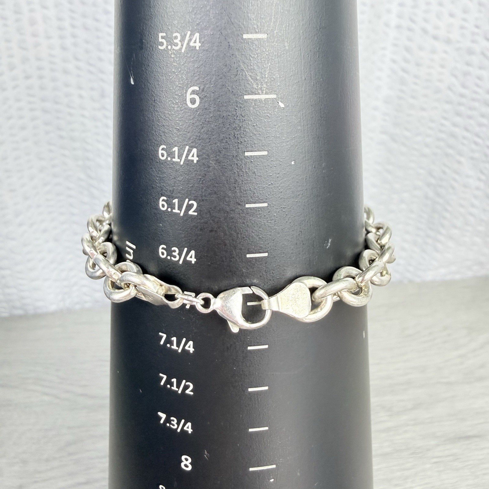 Sterling Silver 925 Chunky 7+mm Rolo Link Chain Bracelet Signed 24+g