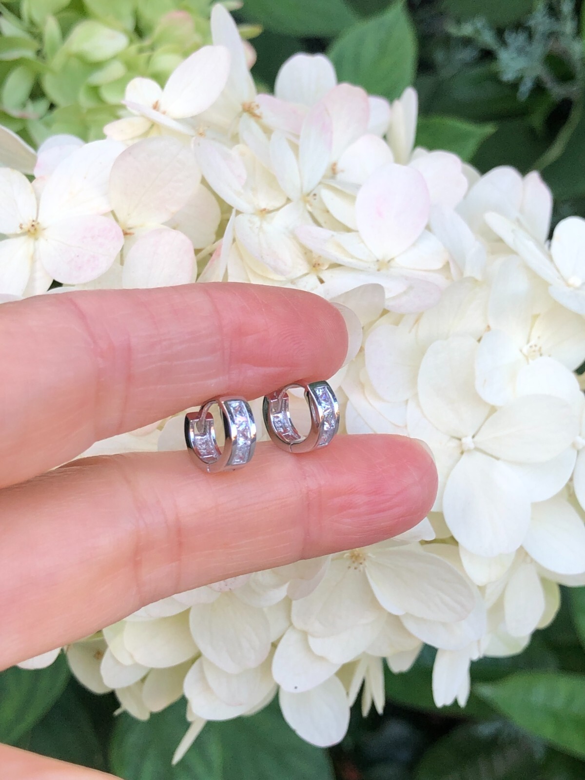 925 Sterling Silver Small Cz Huggie Hoop Earrings Princess Womens Mens 9.5×3.5mm