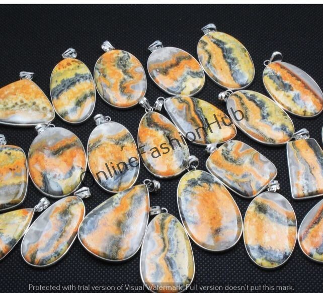 Bumble Bee Jasper Gemstone Bezel Pendants Lot 925 Sterling Silver Plated Pendant