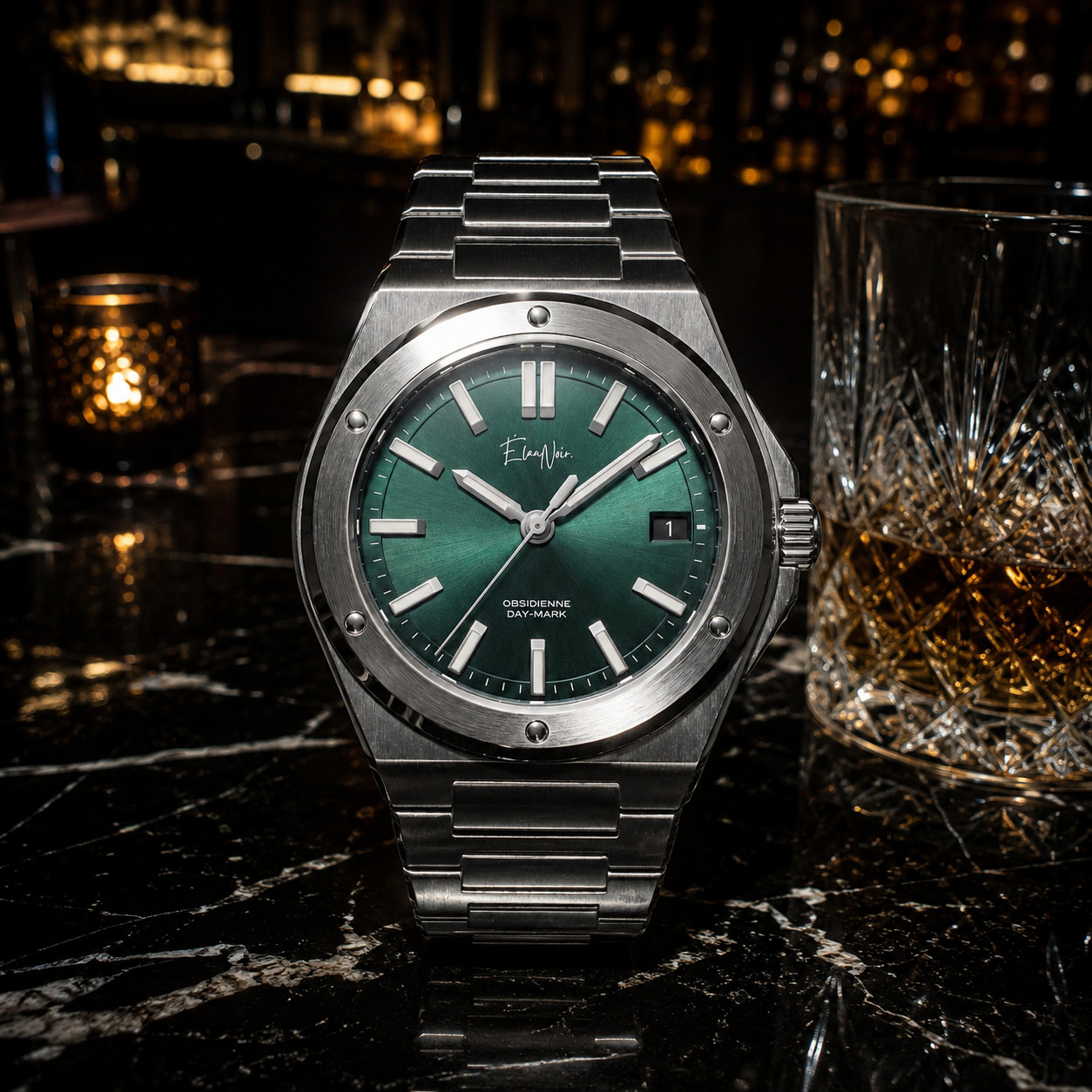 Élan Noir Day-Mark Automatic Mens Watch NH35 Green Dial Sapphire Steel 41mm