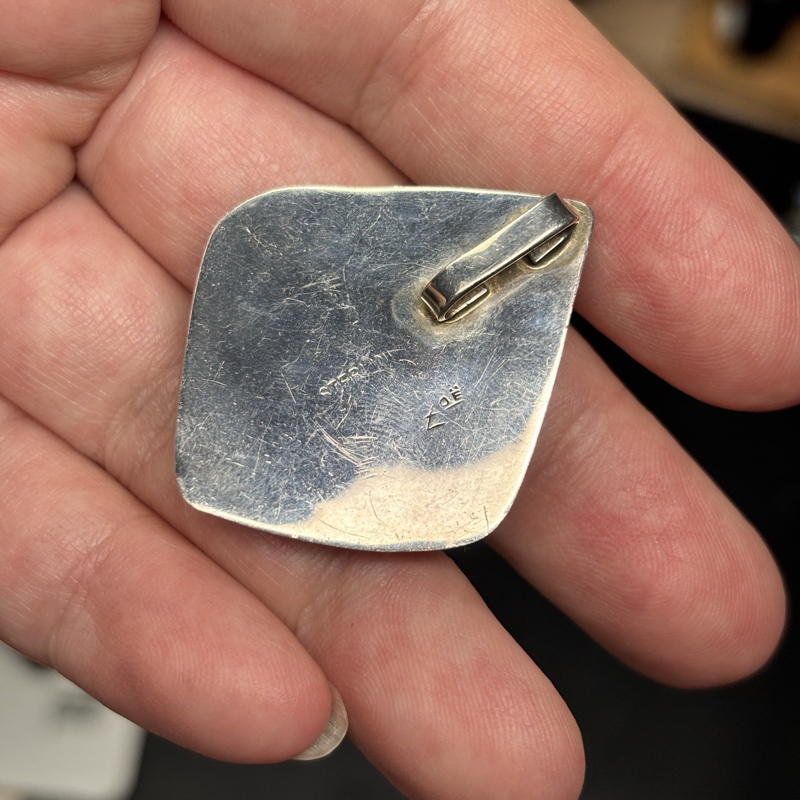 Vintage Sterling Silver Blue Druzy Agate Pendant Studio Artisan