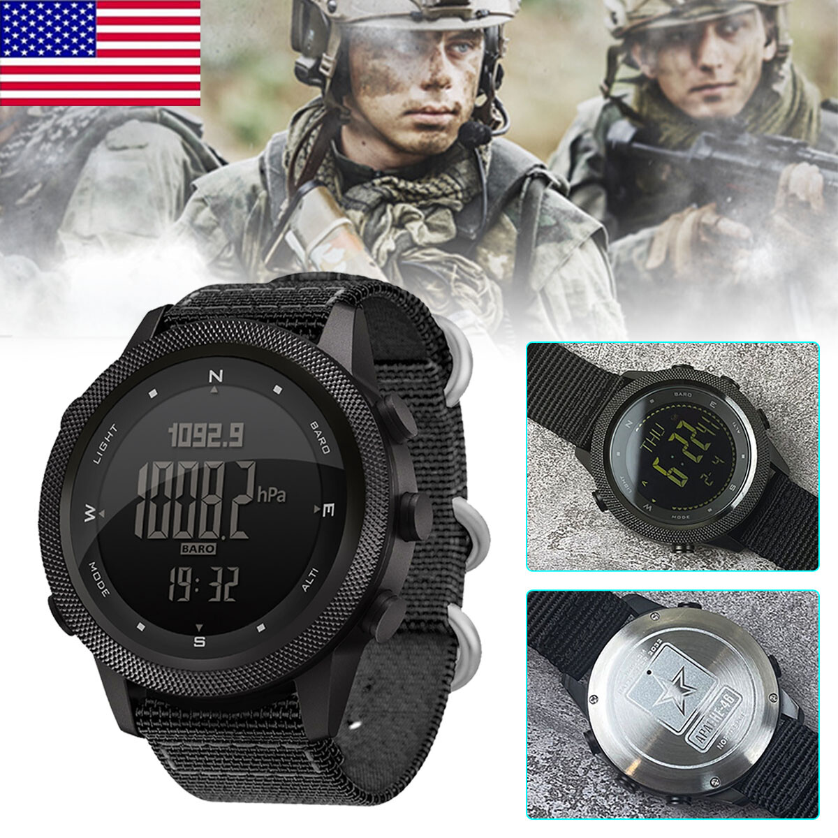 Men Outdoor Sport Tactical Smart Watch Altimeter Barometer Compass WristWatch