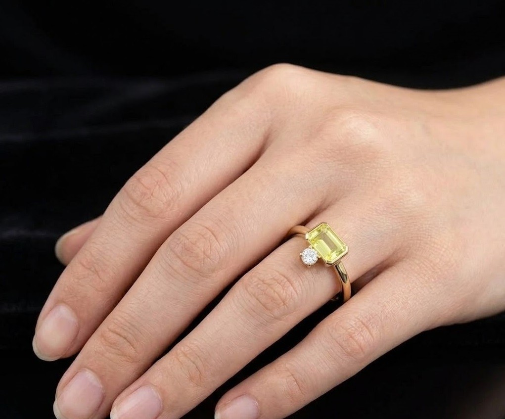 Emerald Cut Peridot Ring, Gold Plated Sterling Silver, August Birthstone Jewelry