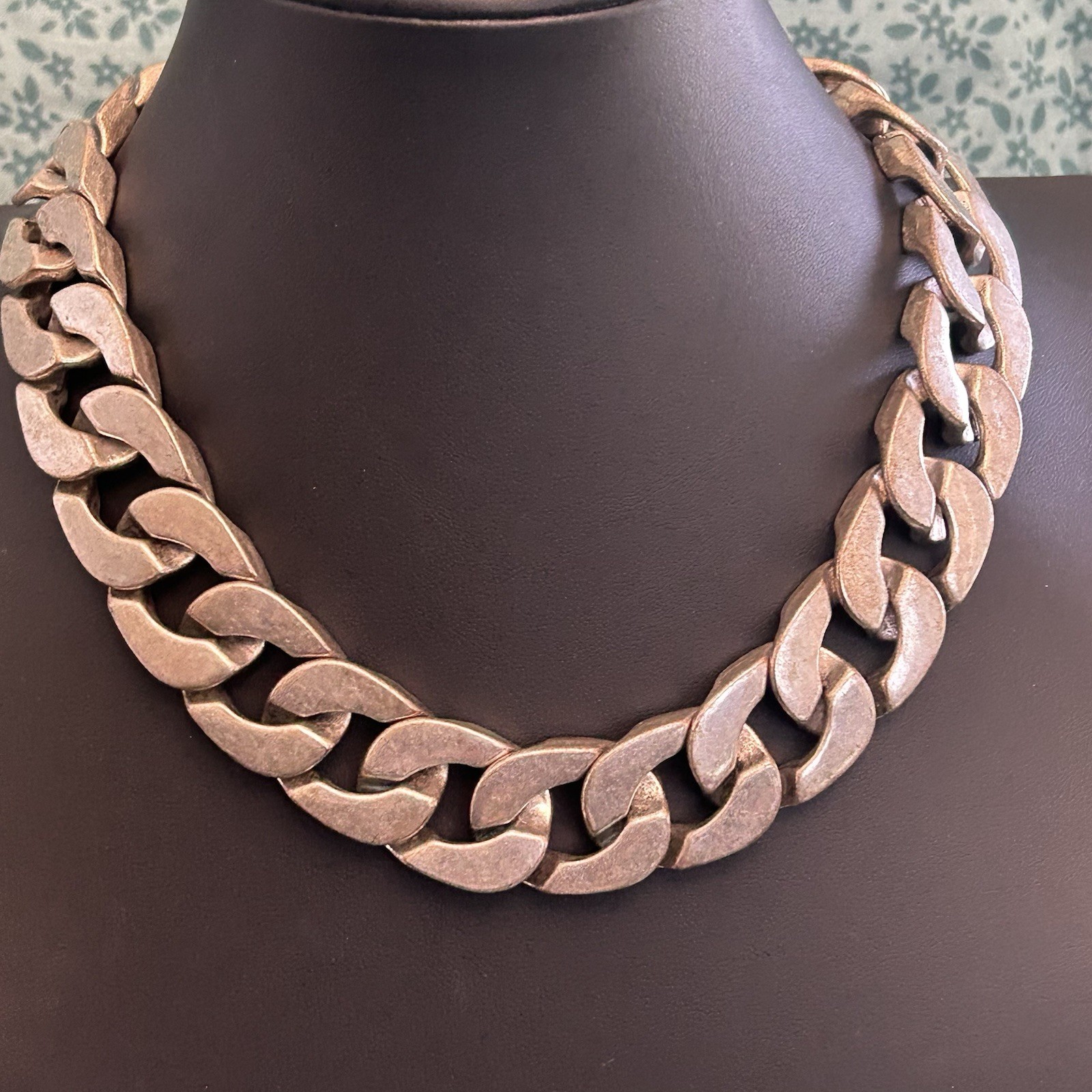 Zara Silver Tone Chunky Cuban Link Chain Statement Necklace, Signed