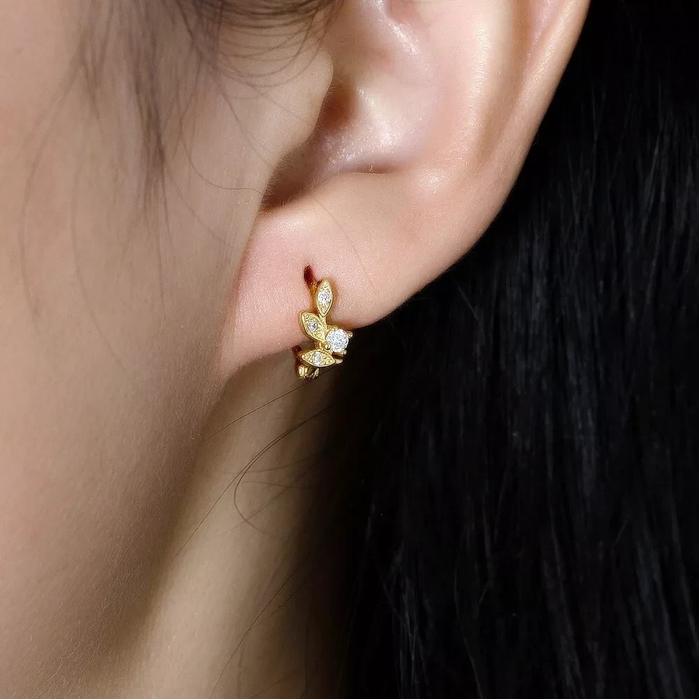 Huggie Hoop Earring In 14K Yellow Gold Plated 1.30Ct Round Cut Simulated Diamond