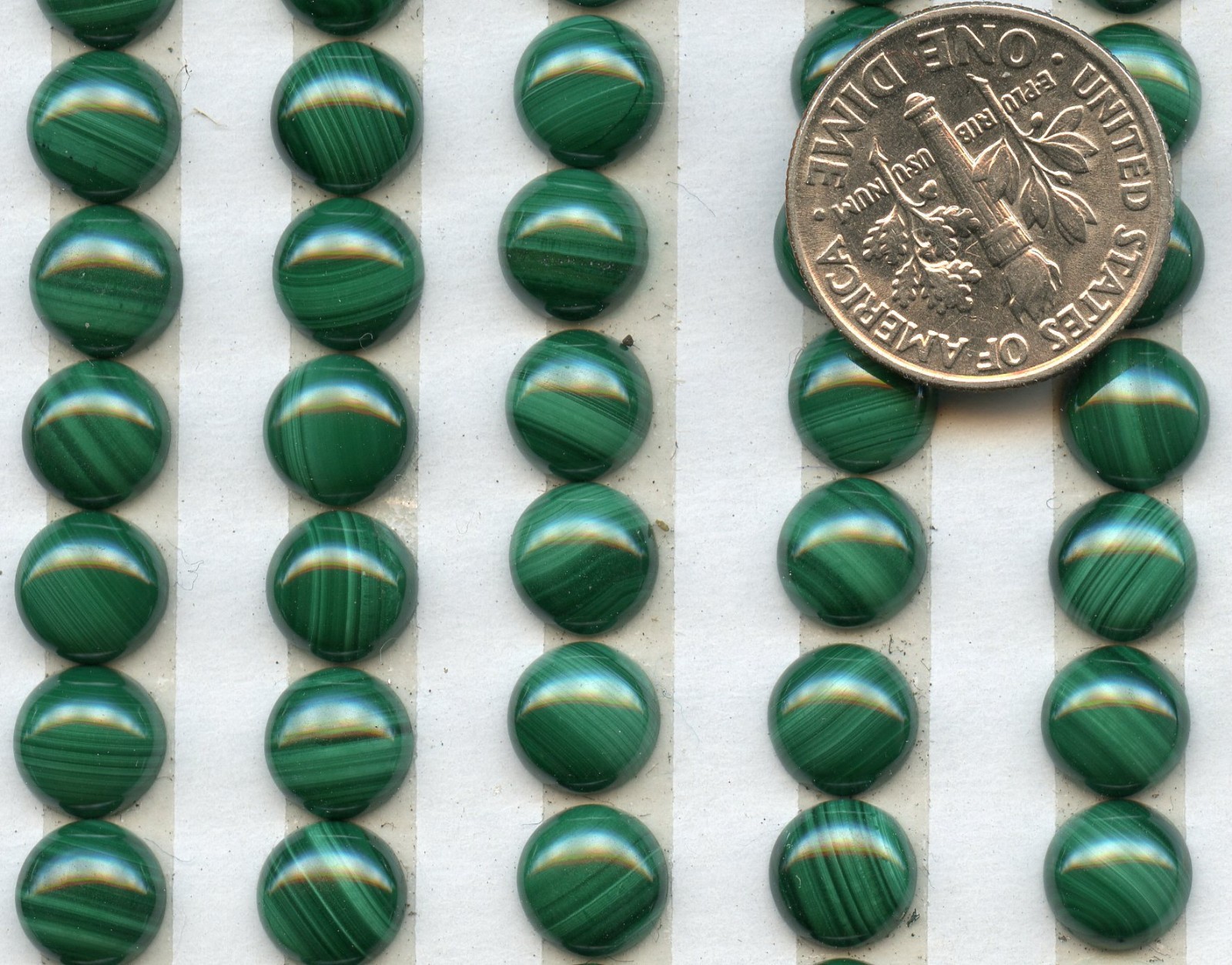 MALACHITE Genuine Natural African Stone ONE PAIR 7mm Round Cabochons