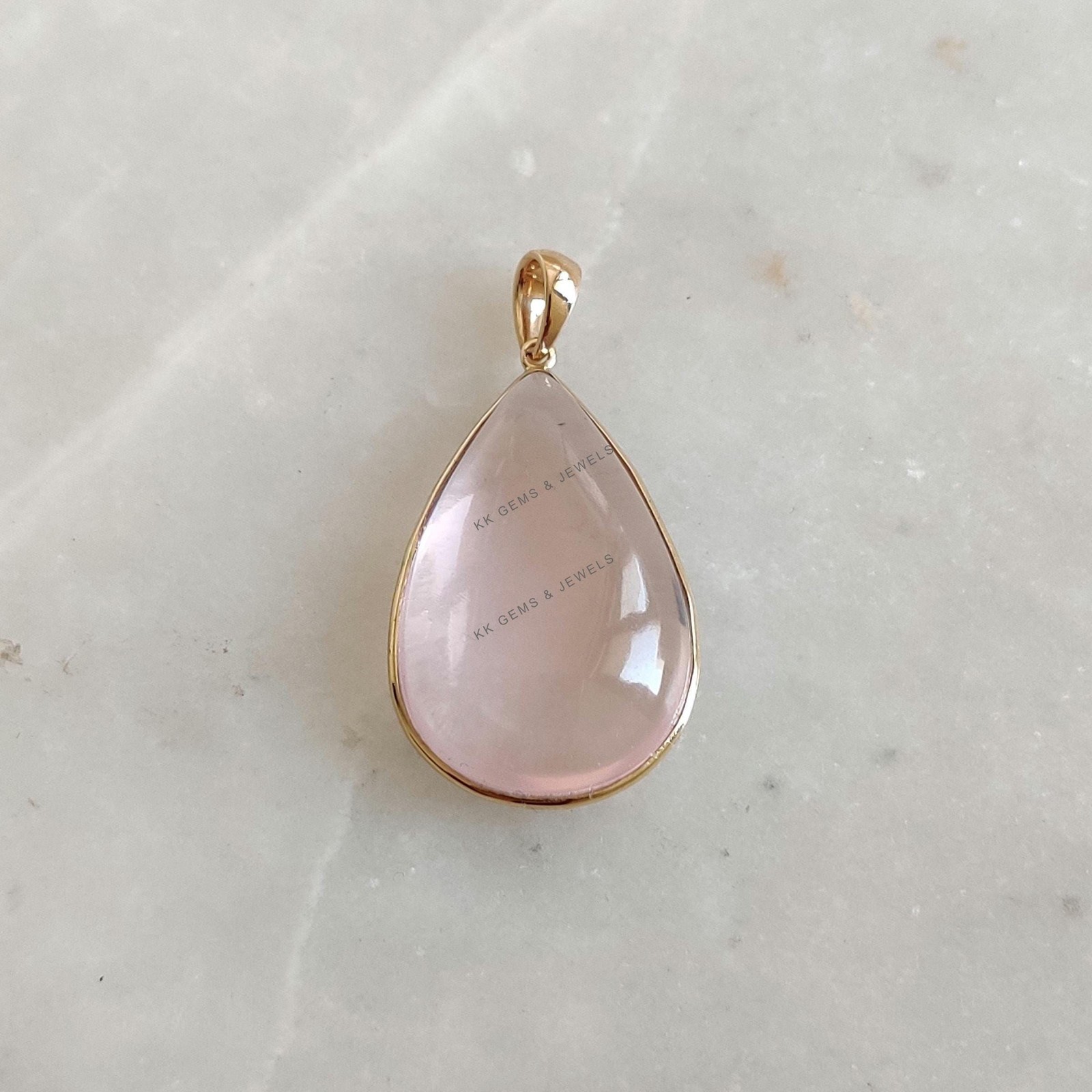 22.65ct Natural Rose Quartz Pendant 14K Gold Minimalist January Birthstone Gift