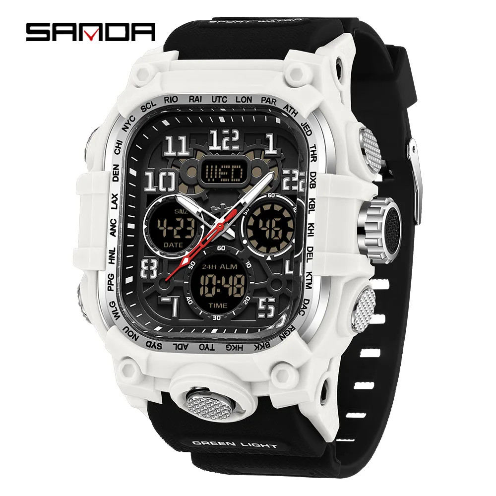 Men’S Outdoor Sport Wristwatch Big Dial Dual Display Luminous Waterproof TPU Ban