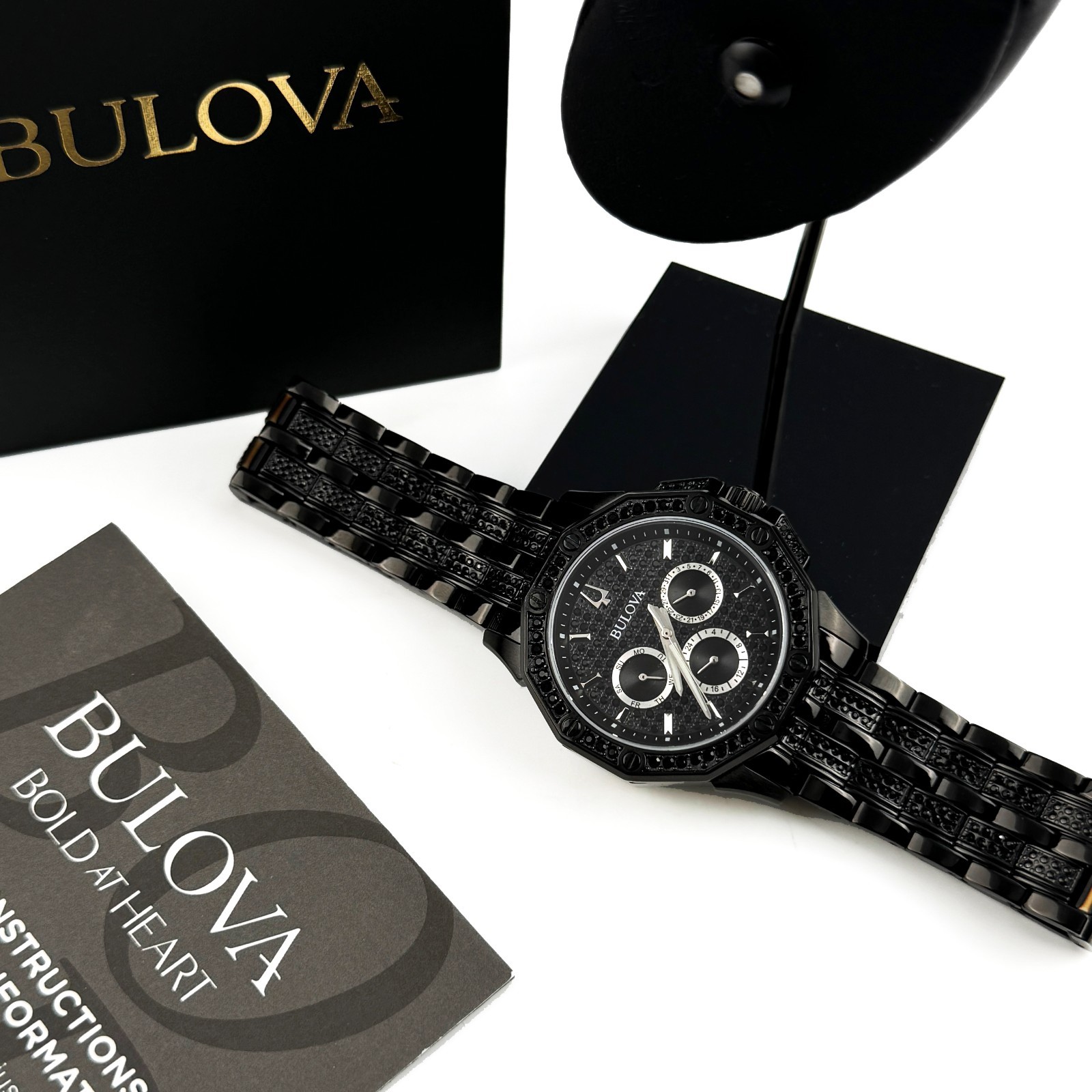 Bulova Octava Crystal 98C134 Black Pave Dial Quartz Stainless Steel Men’s Watch