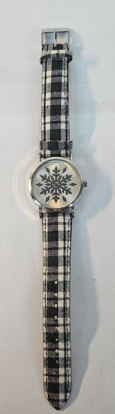 C&B SNOWFLAKE Watch V377 w Plaid Band NEEDS BATTERY