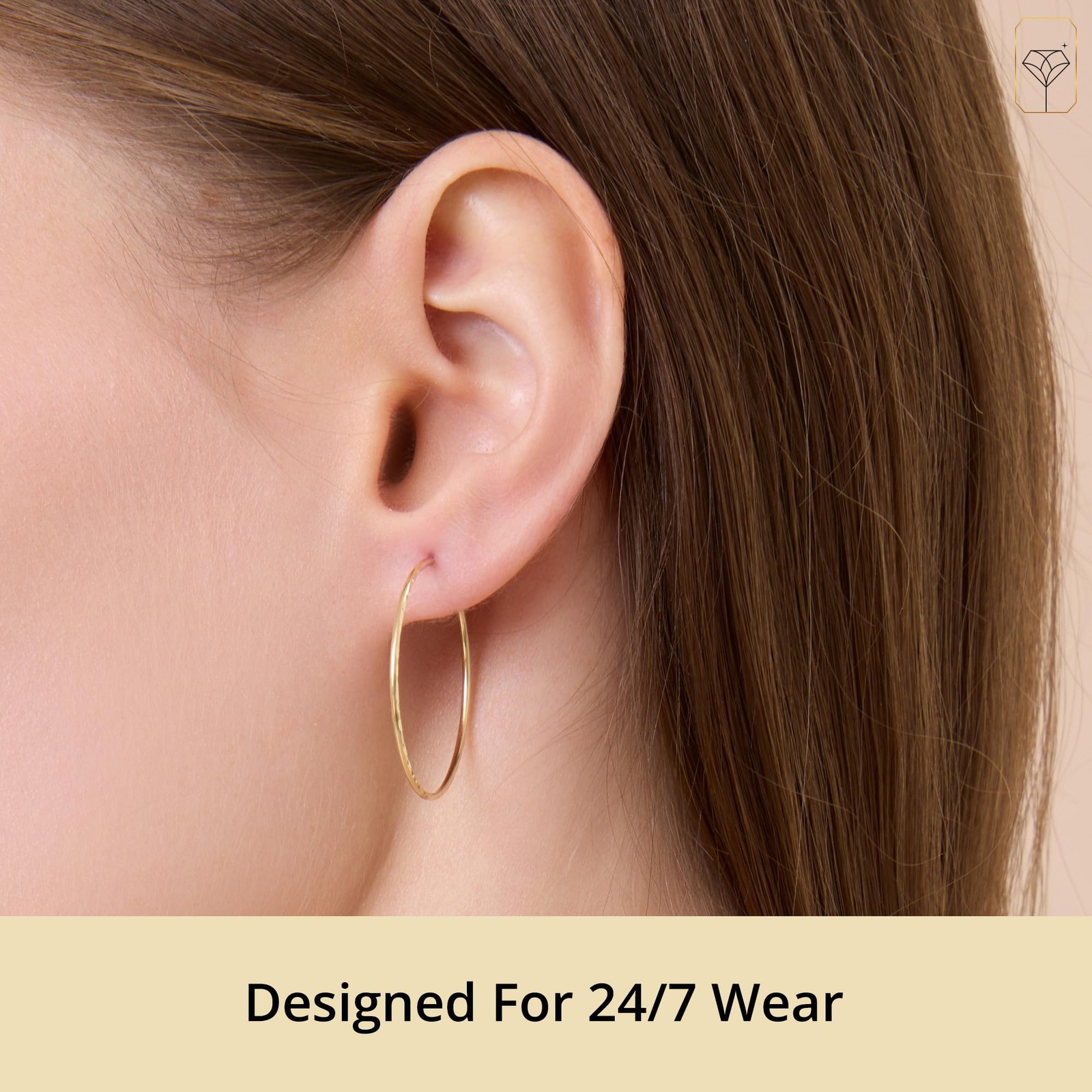 14k Yellow Gold Side Diamond Cut Round Endless Hoop Earrings 30mm