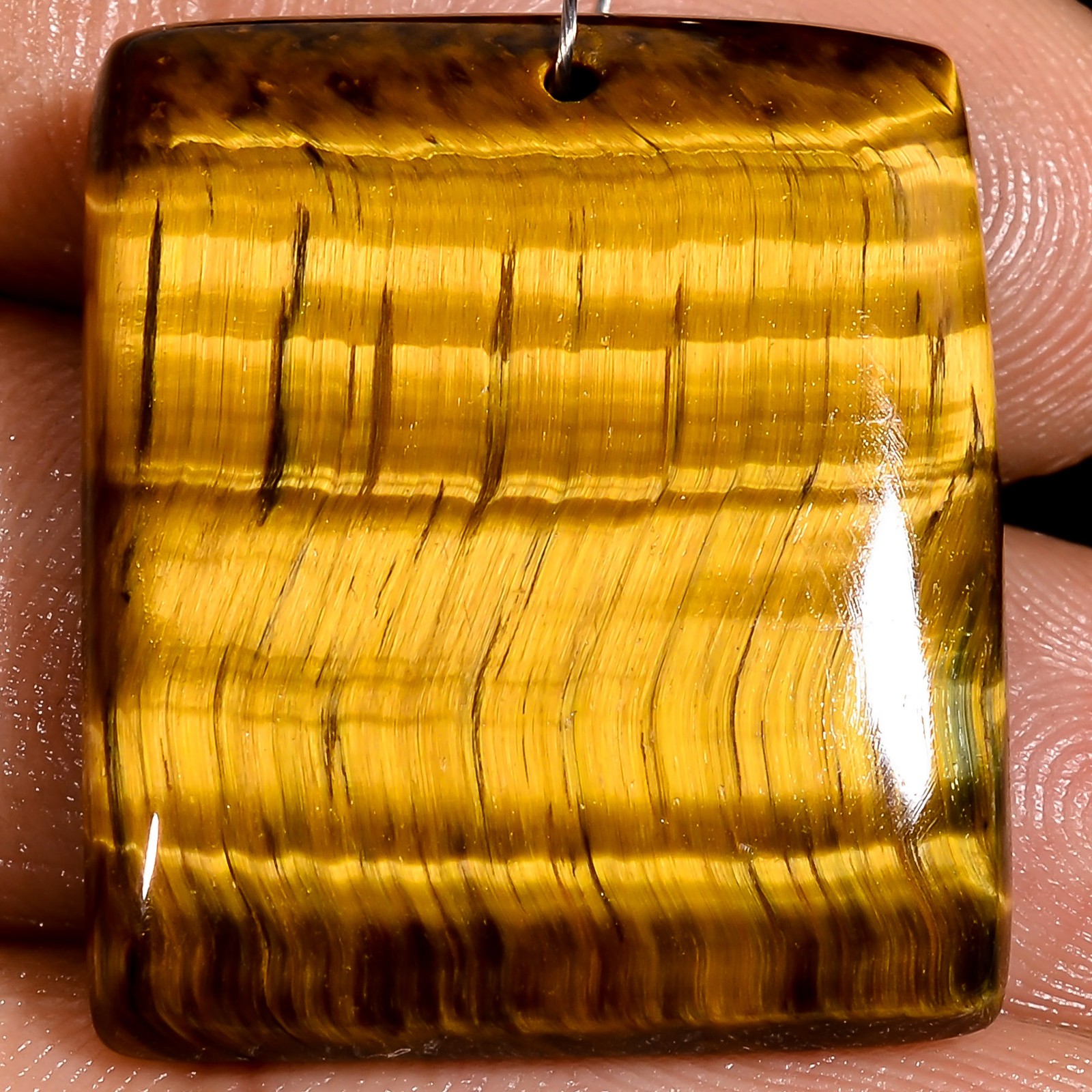 Natural Tiger Eye Rectangle Cabochon Drilled Gemstone 29 Ct. 23X20X5 mm A-24568