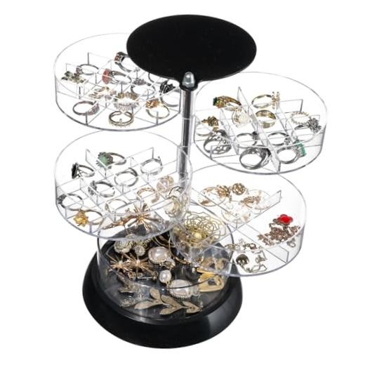 Clear 360 Degree Rotating Acrylic Jewelry Organizer for Dresser,Small Black