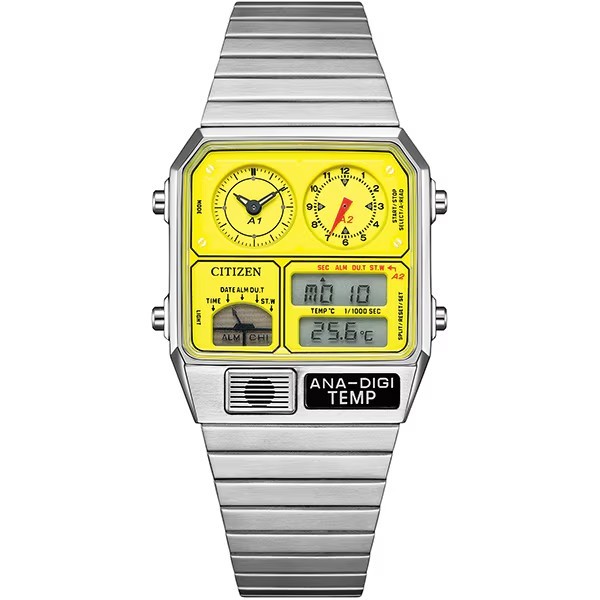 Citizen JG2170-59Y Record Label Ana-Digi Temp Yellow Quartz Watch JDM New