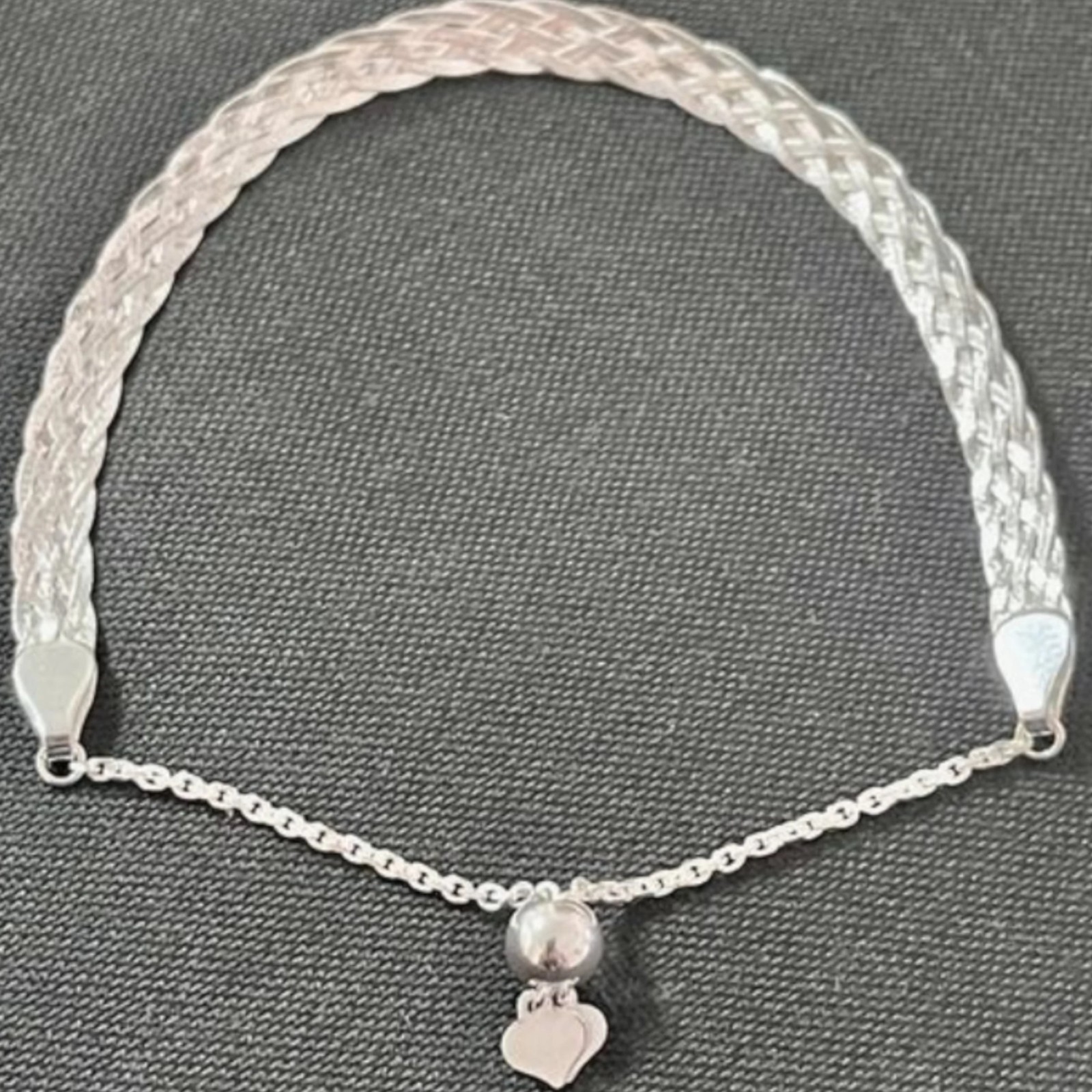 925 Sterling Silver Herringbone Bracelet Italy Adjustable Slider for Women