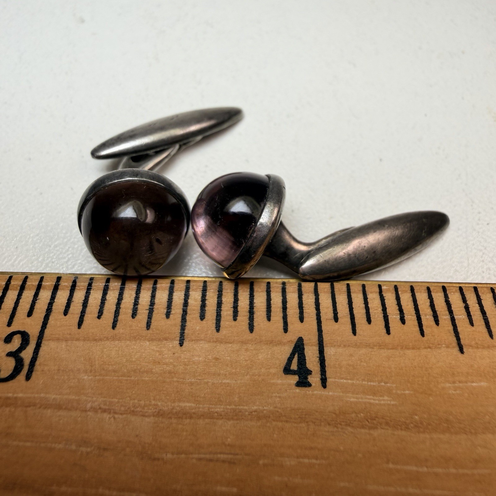 Vintage European 800 Silver Purple Amethyst Domed Glass Cufflinks signed M & P ?