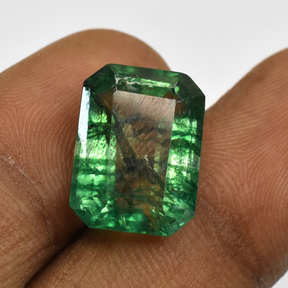 Certified 9.80 Ct Natural Green Emerald Rare Loose Gemstone 14x11mm Emerald Cut
