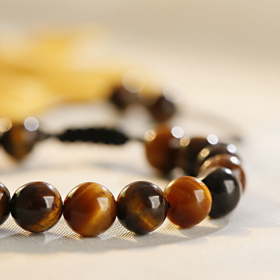 8MM Natural Tiger Eye Stone Braided Beaded Bracelet Men Party Fashion Jewelry