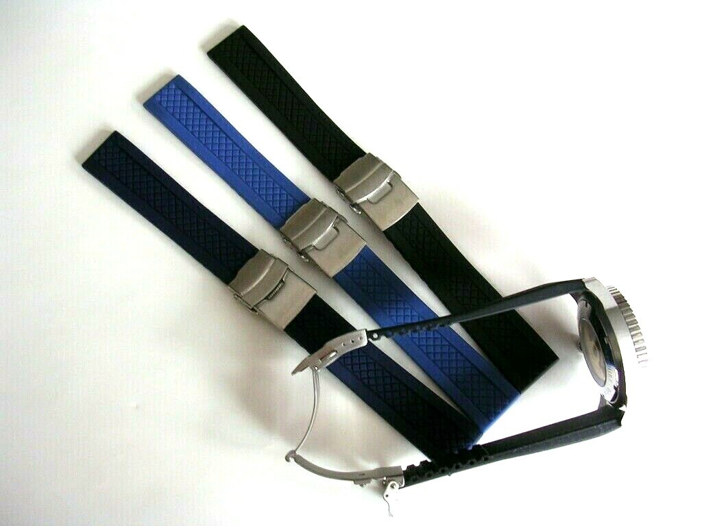 Diamond Silicon Rubber double lock Deployment watch band strap Sport Diver USA