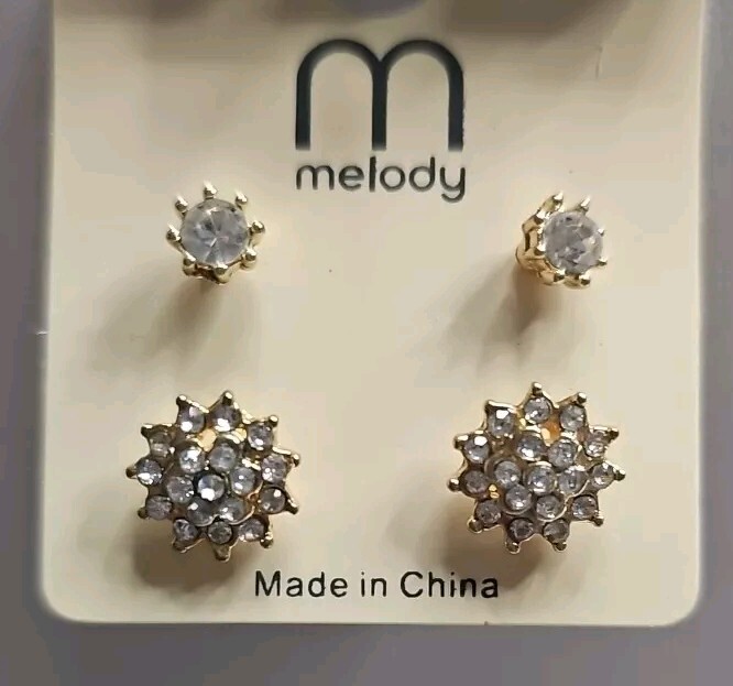 Earrings 2 Pairs Stud Faux Jewels Elegant Beauty Event Gala Prom Wedding