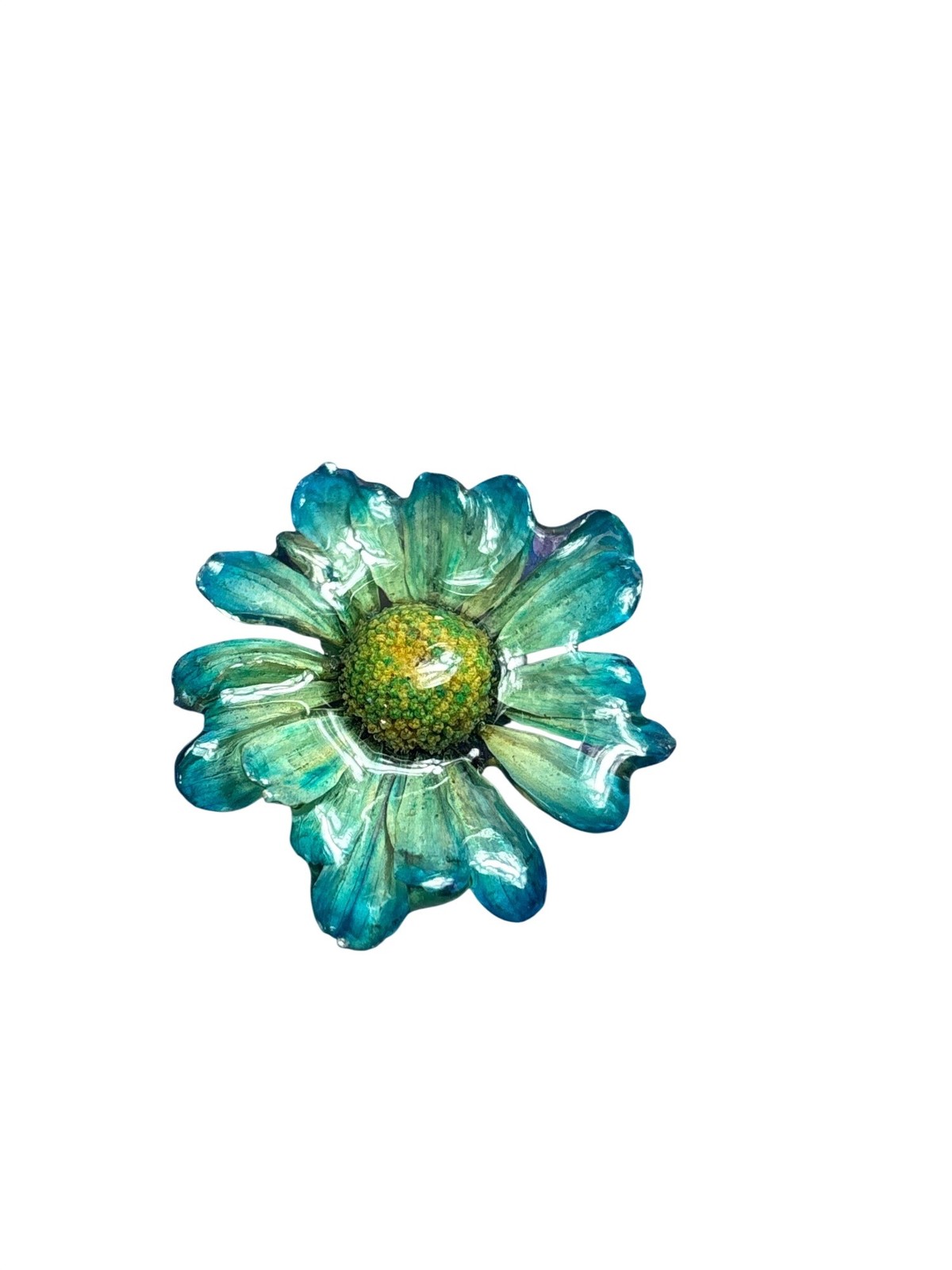 Blue and Yellow Resin Coated Daisy Pendant 1.5 inches