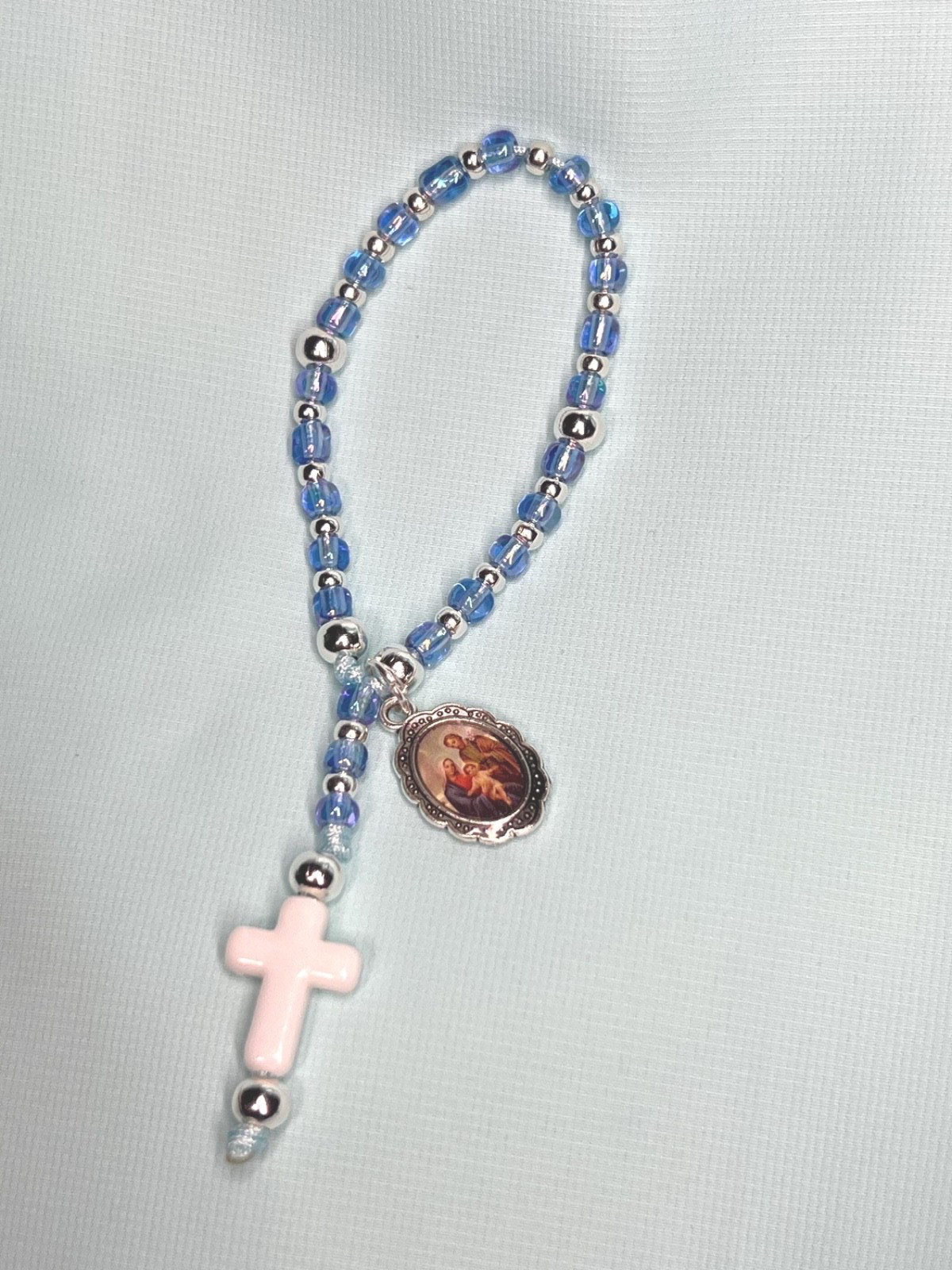 Baby’s First Rosary – Handmade Periwinkle Blue Glass Beads Catholic Baptism