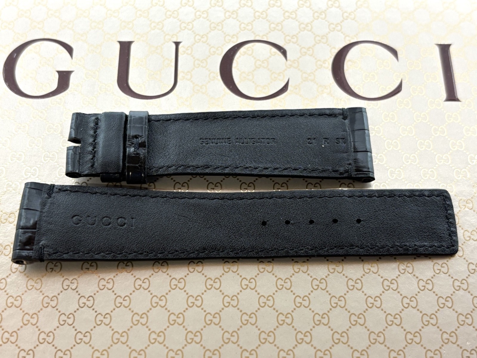 GENUINE GUCCI Alligator Glossy Black Watch Strap 21mm/18mm NEW Without Buckle