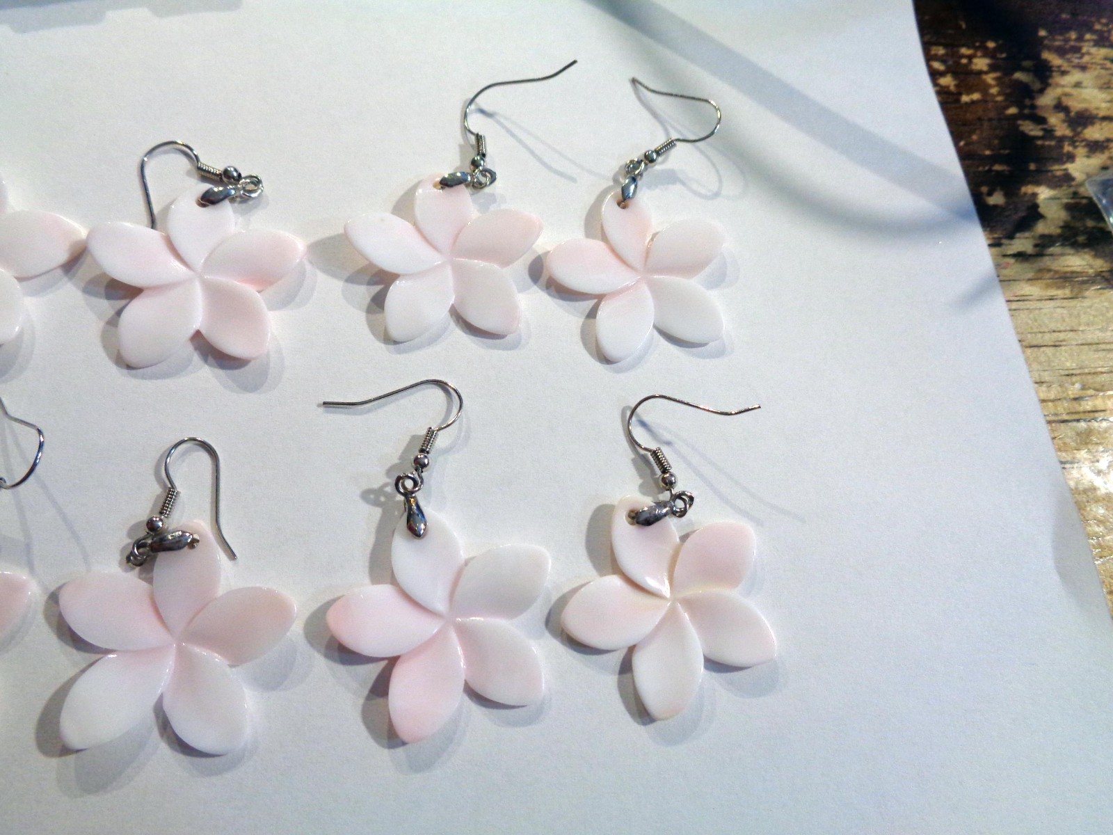 30.5mm 2T Blush Pink Mother of Pearl Hawaiian Plumeria Flower 316L Hook Earrings