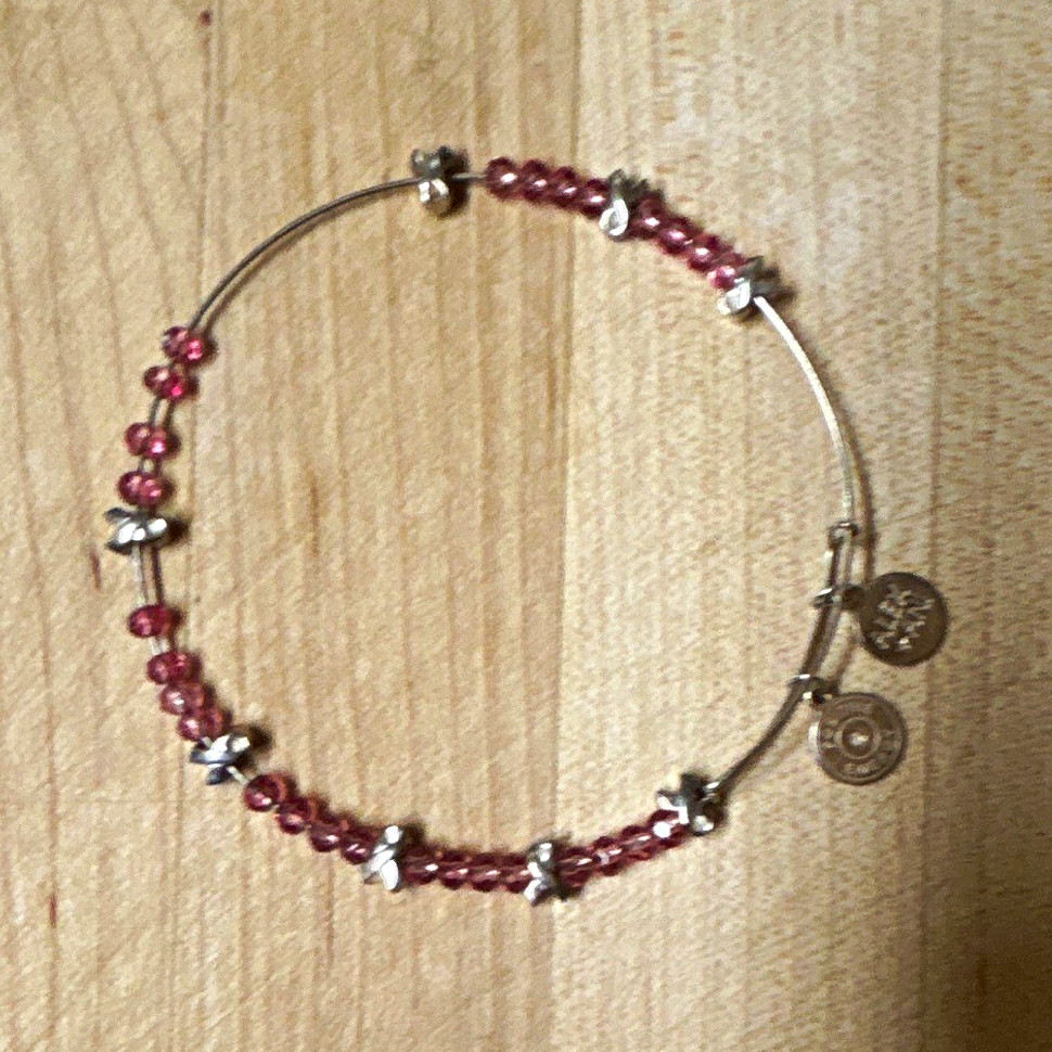 ALEX & ANI Silver Tone Breast Cancer Bangle Bracelet Pink Round Crystal Beads
