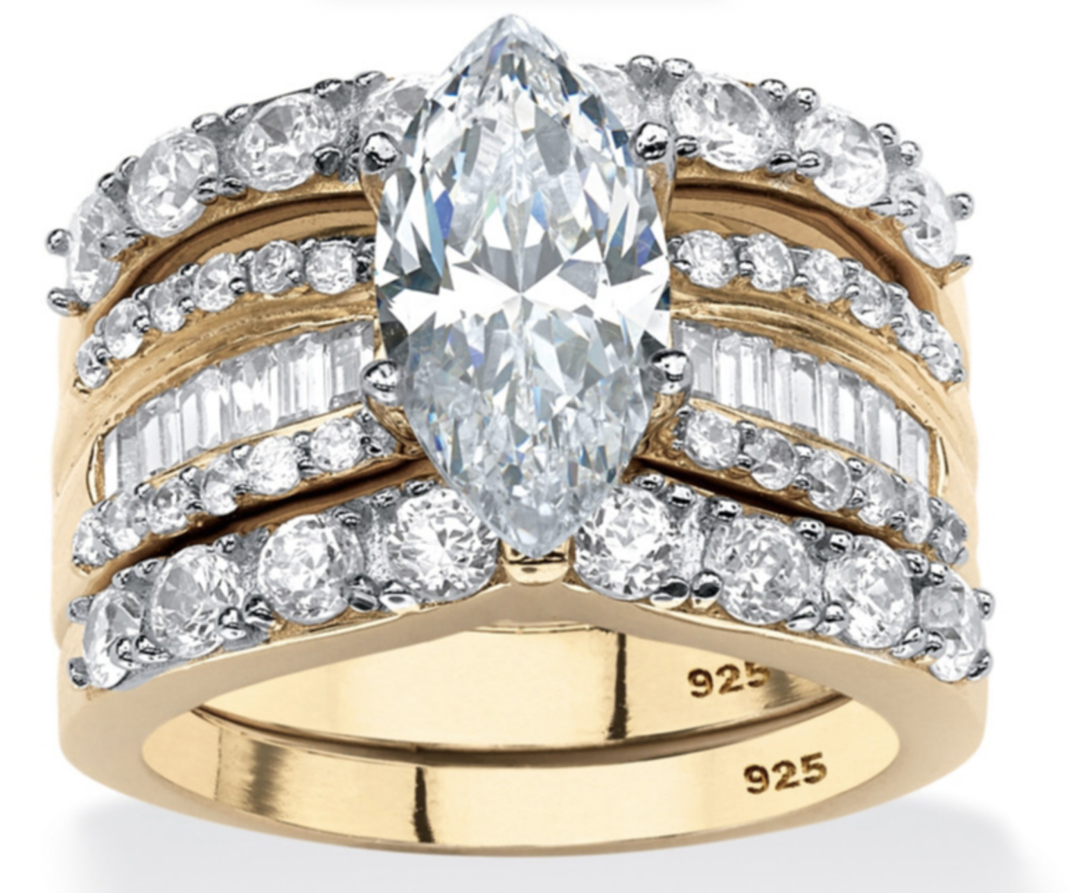 MARQUISE CUT 2 PIECE GP RING SET 14K GOLD STERLING SILVER 5 6 7 8 9 10