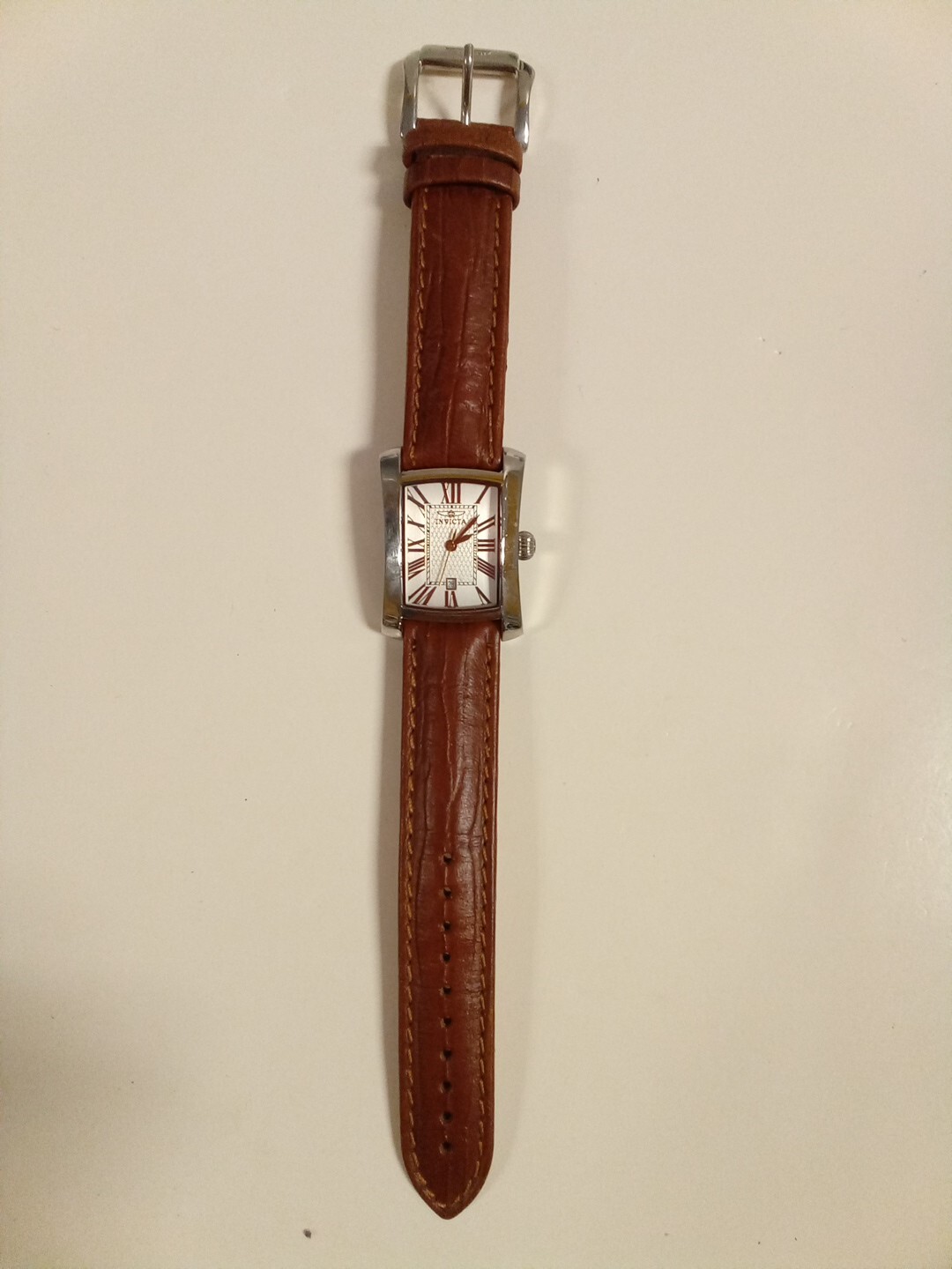 Invicta #2792 Rectangle Case Stainless Steel Brown Leather Quartz Watch- C90