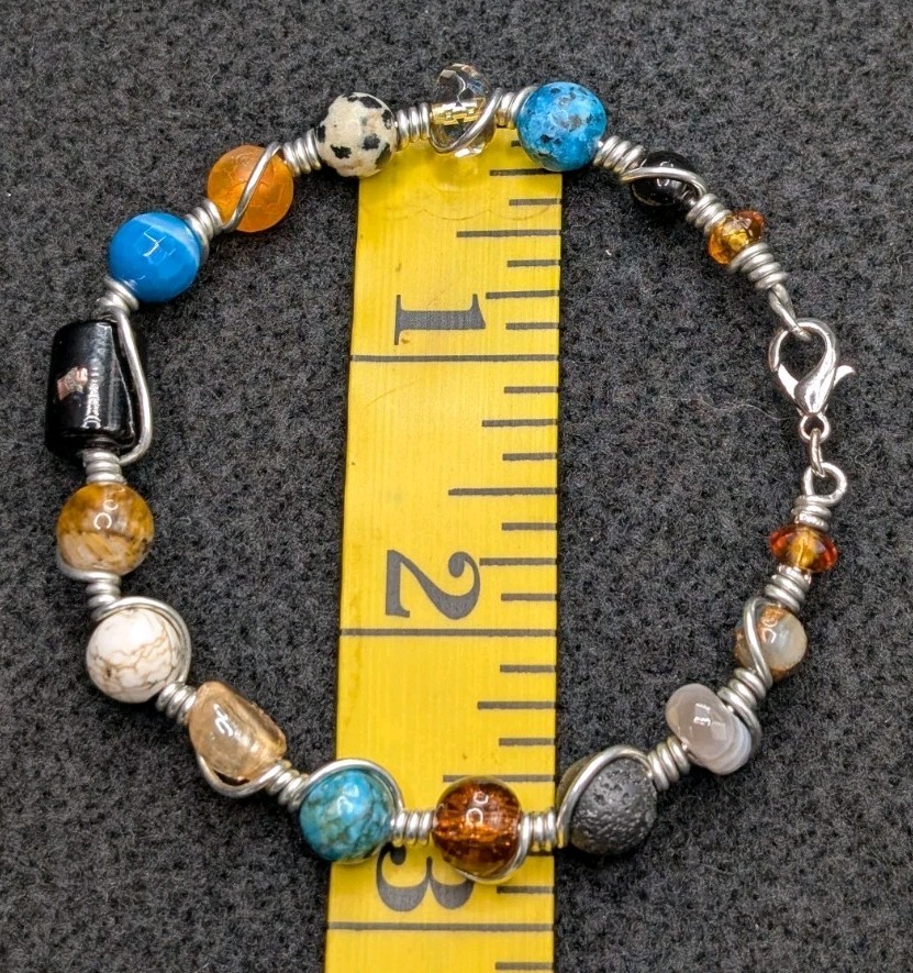 Stylish Mixed Boho Beaded Wire Wrapped Bracelet (18cm) M Wrist