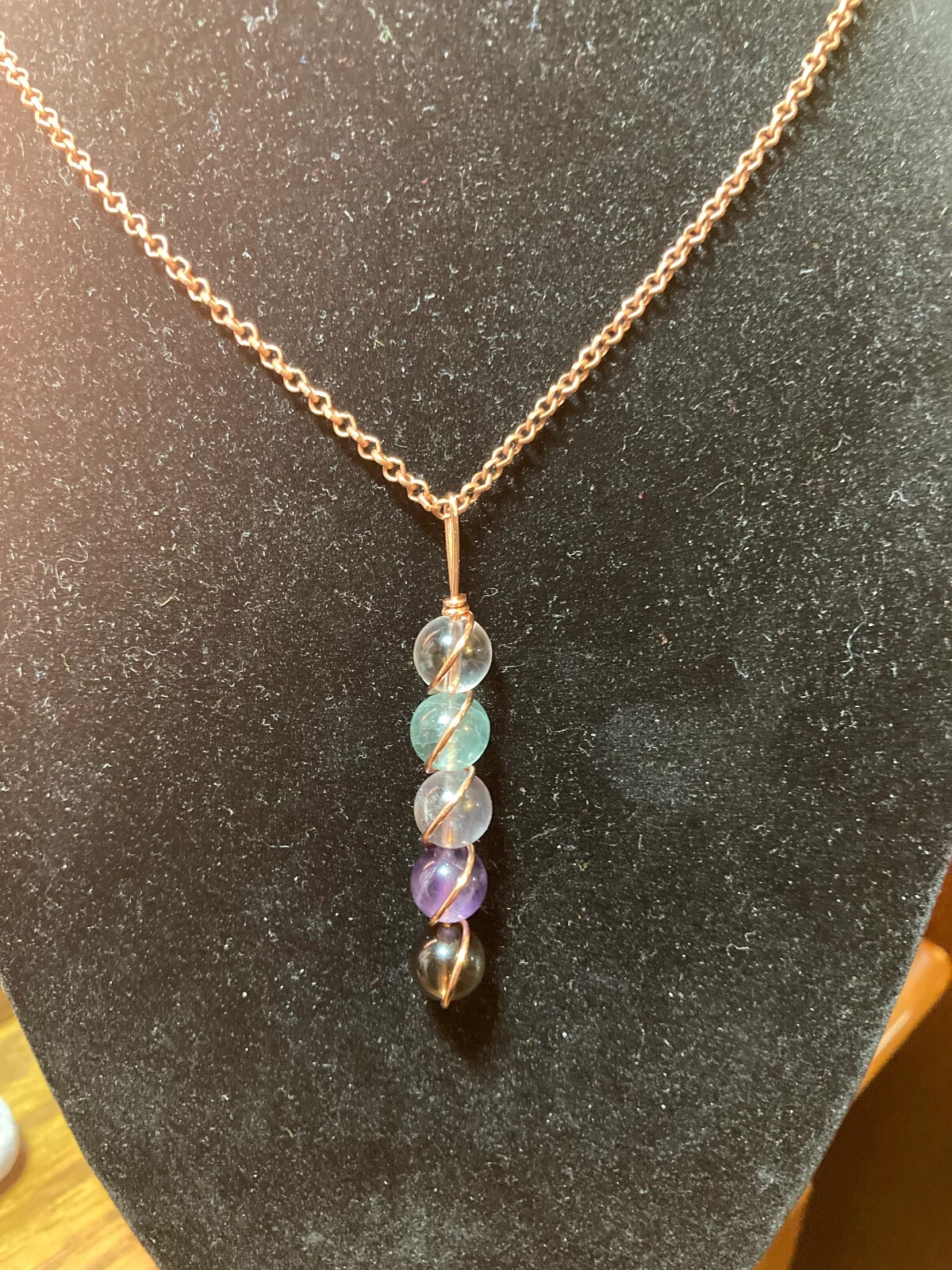 Chemo & Radiation Support copper wire wrapped pendant necklace Rainbow Fluorite