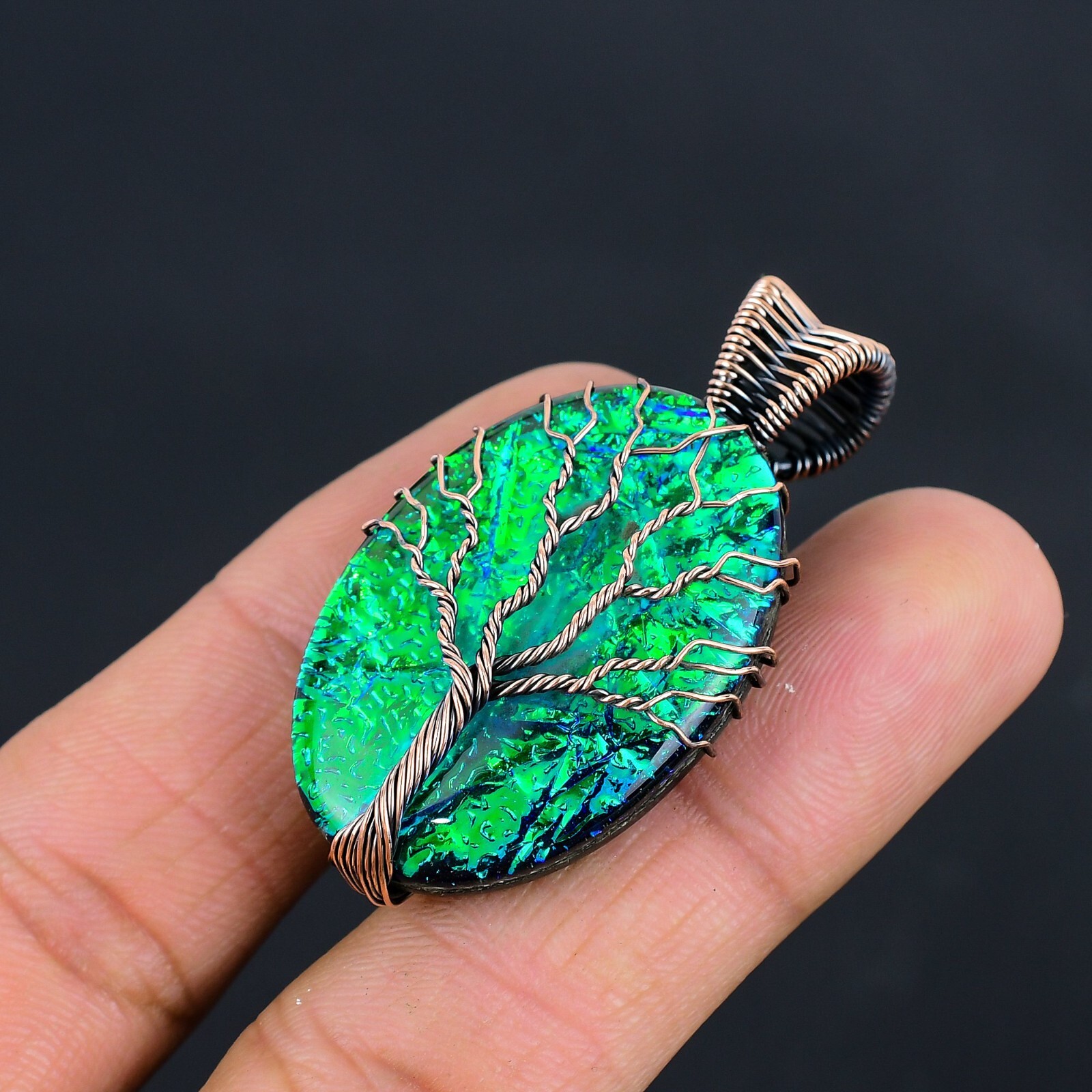 Tree Of Life Triplet Opal Gemstone Copper Wire Wrapped Pendant Jewelry LC-251